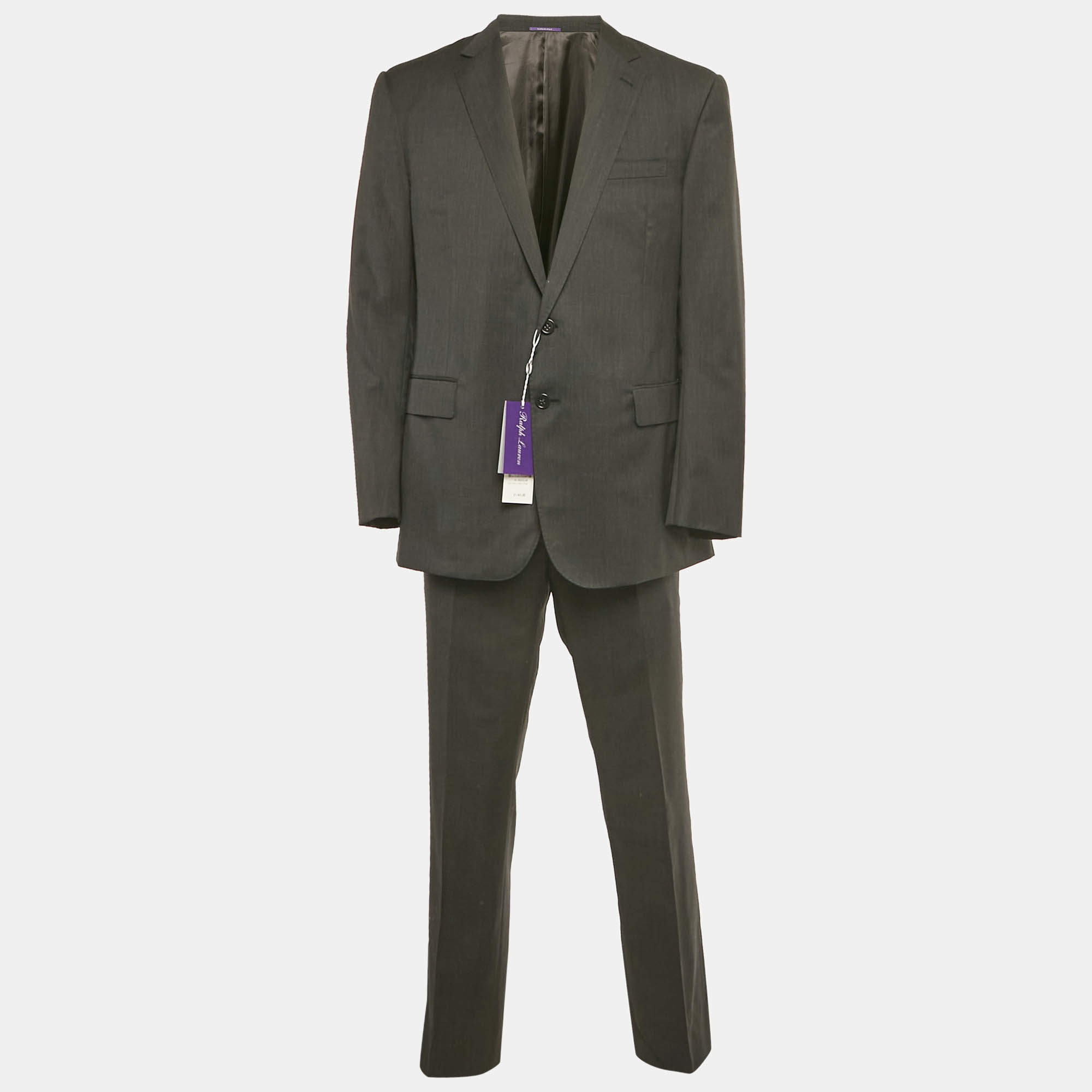 مملوكة مسبقًا بدلة رالف لورين صوف فحمي قصة عادية مقاس كبير جداً جداً (اكس اكس لارج)