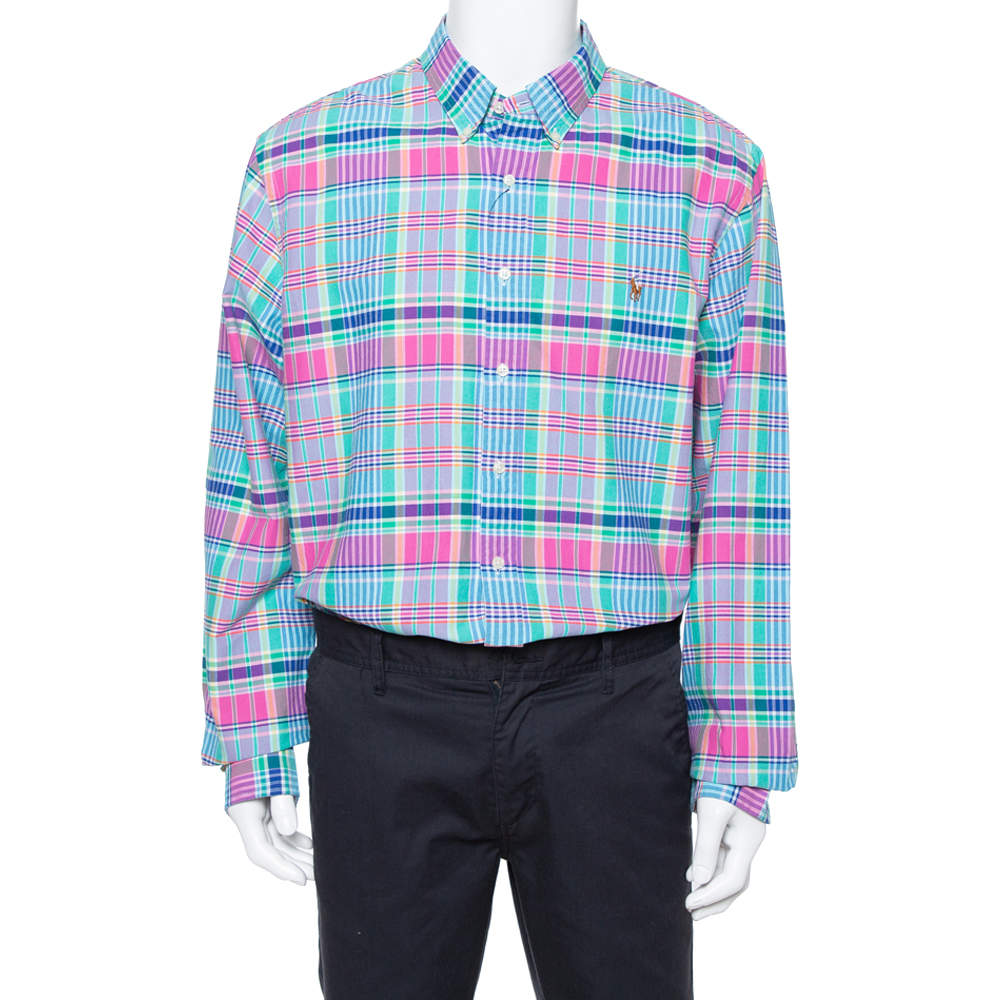 Pre Owned Ralph Lauren Multicolor Cotton Oxford Plaid Slim Fit Shirt XXL