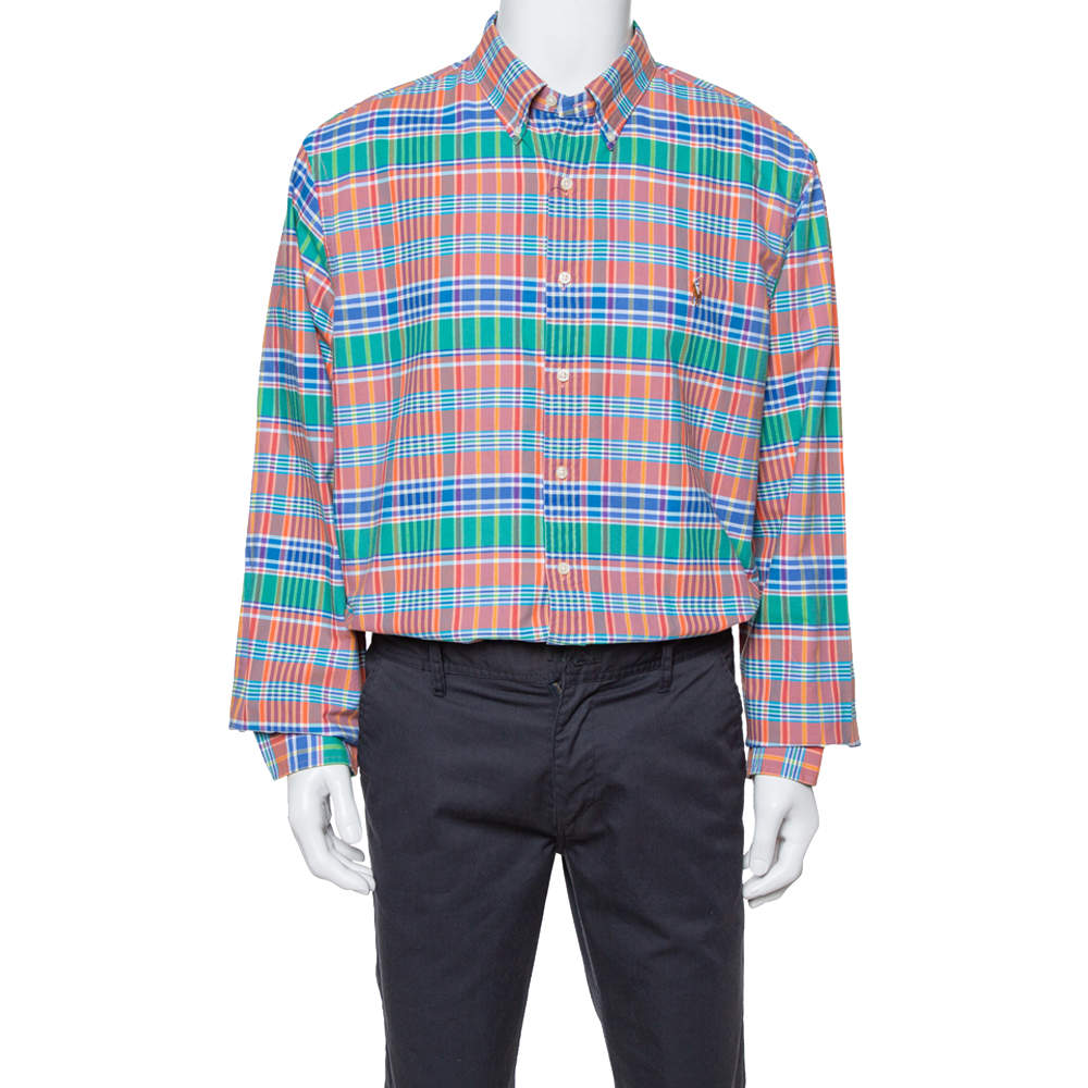 Pre Owned Ralph Lauren Multicolor Cotton Oxford Madras Plaid Slim Fit Shirt XXL