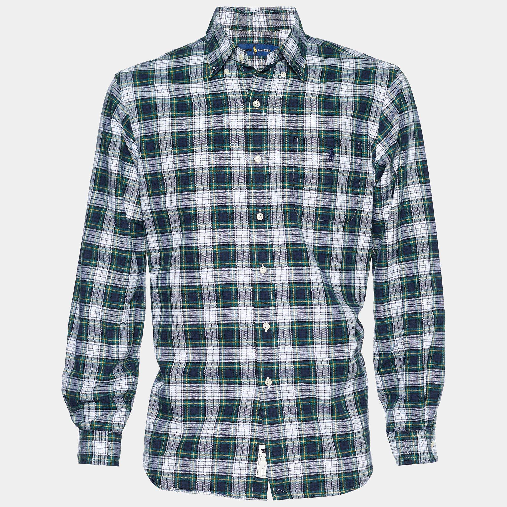 مملوكة مسبقًا Ralph Lauren Green Plaid Oxford Button Front Shirt L