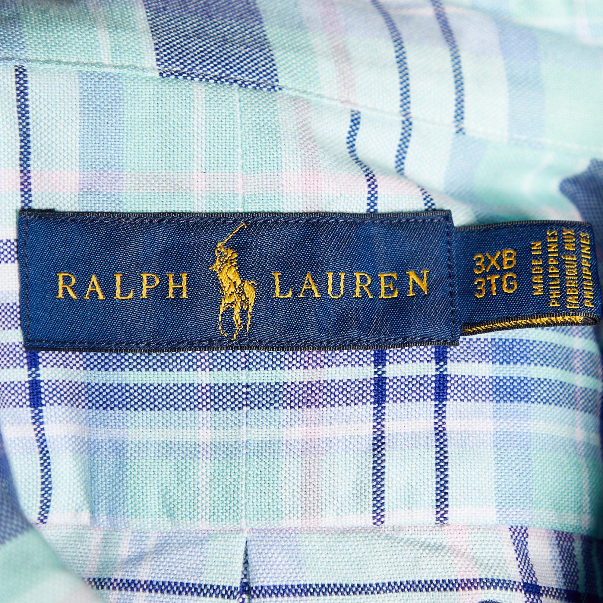 Ralph Lauren Blue Checkered Cotton Button Front Shirt 3XB/3XL Ralph Lauren