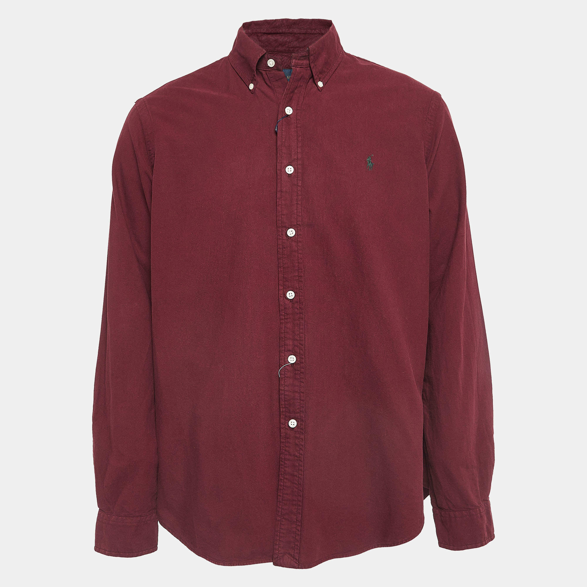 Pre Owned Ralph Lauren Burgundy Embroidered Cotton Long Sleeve Shirt L