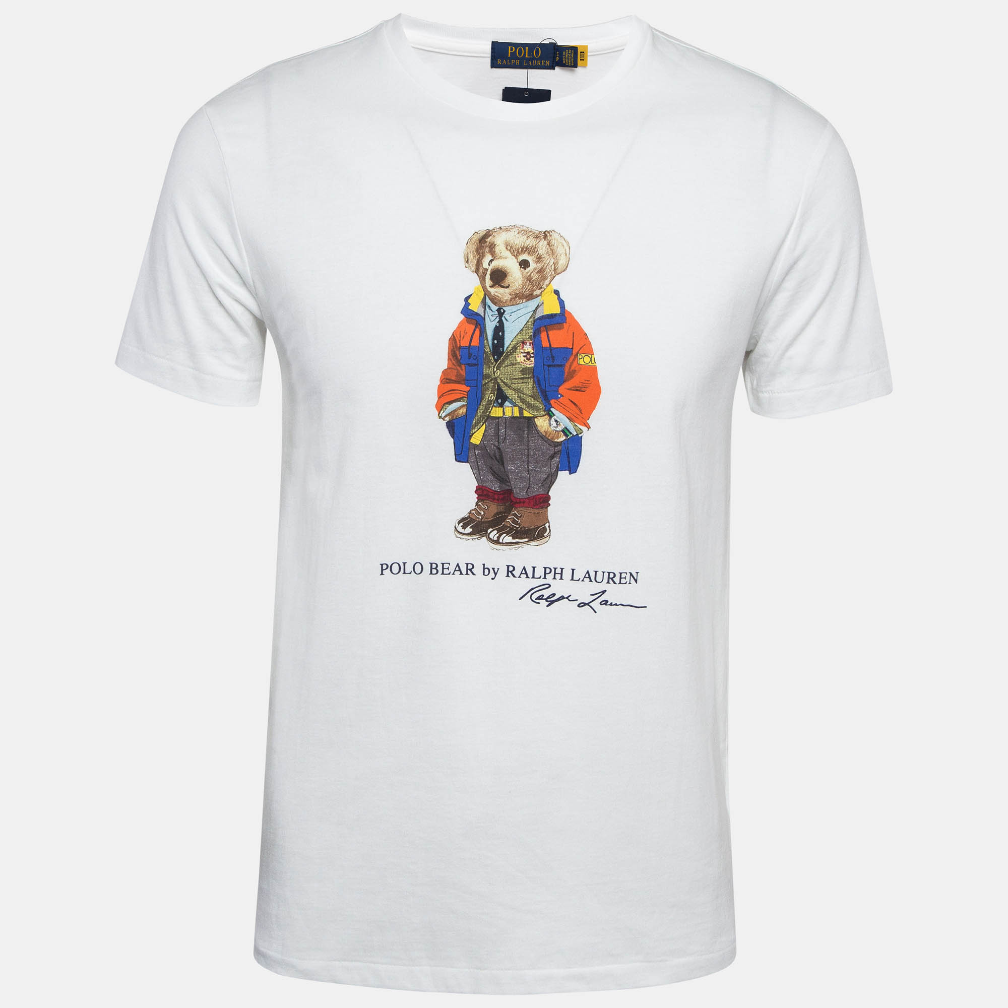 Pre Owned Ralph Lauren White Teddy Print Cotton Knit Crew Neck T-Shirt S