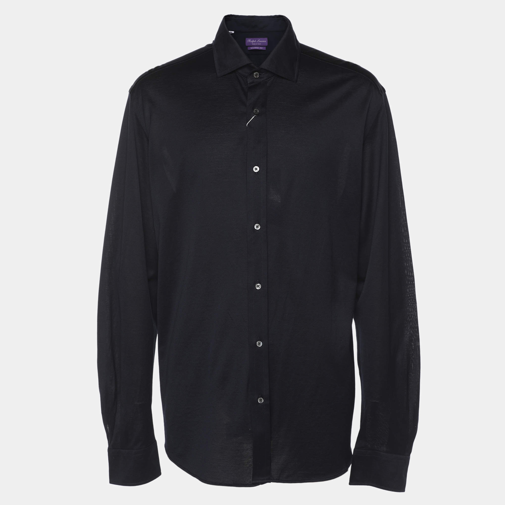 Pre Owned Ralph Lauren Purple Label Navy Blue Cotton Tailored Fit Long Sleeve Shirt XXL