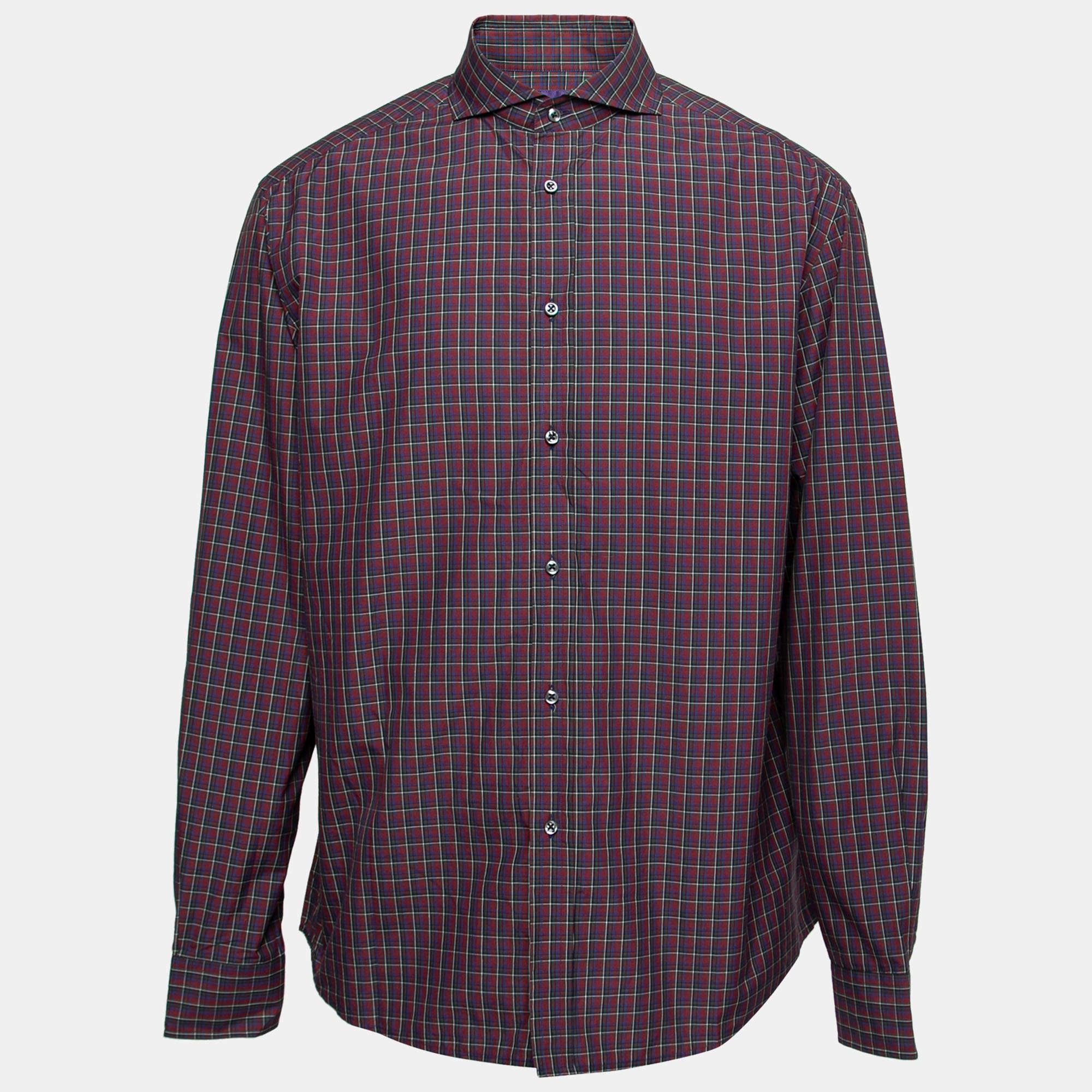 Pre Owned Ralph Lauren Purple Label Purple Checkered Cotton Button Front Shirt XL