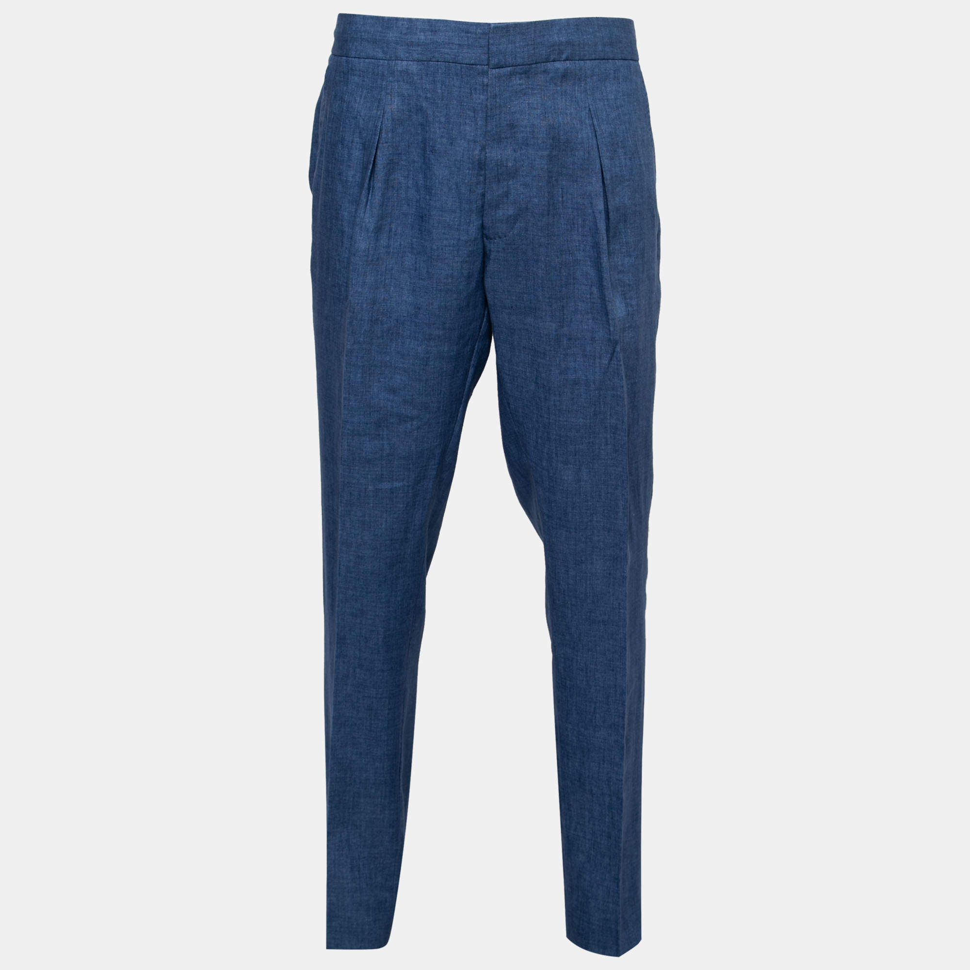 Pre Owned Ralph Lauren Purple Label Blue Linen  Elastic Back Trousers XL Waist 36"