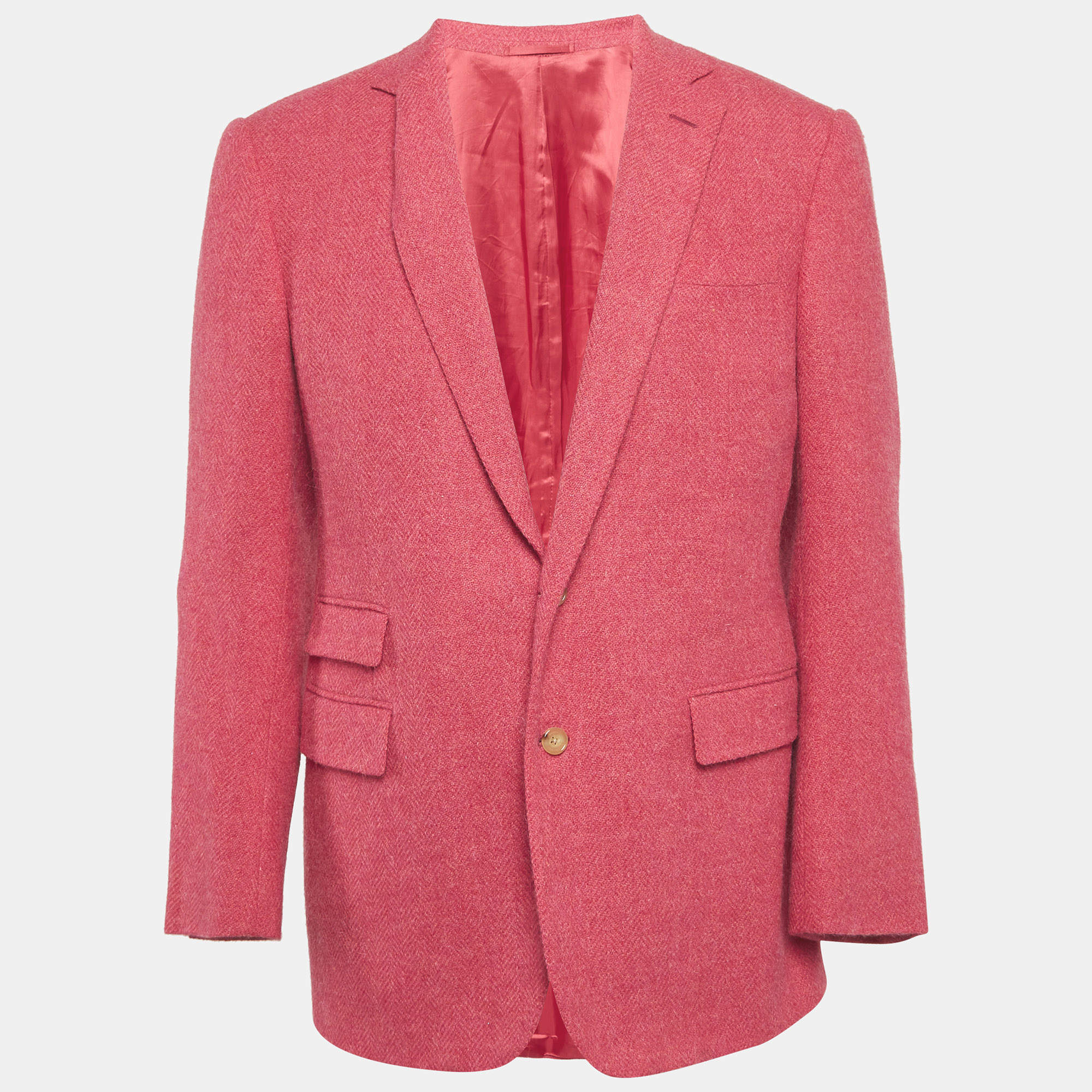 Ralph Lauren Purple Label Pink Herringbone Wool Blend Custom Fit Blazer M