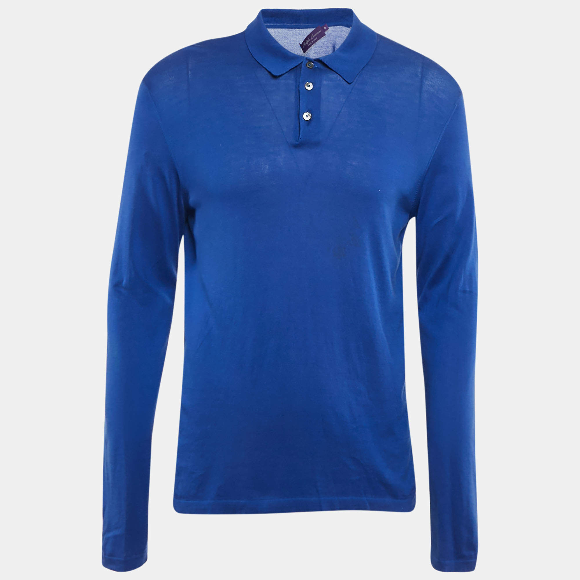 Pre Owned Ralph Lauren Purple Label Blue Jersey Long Sleeve Polo T-Shirt M