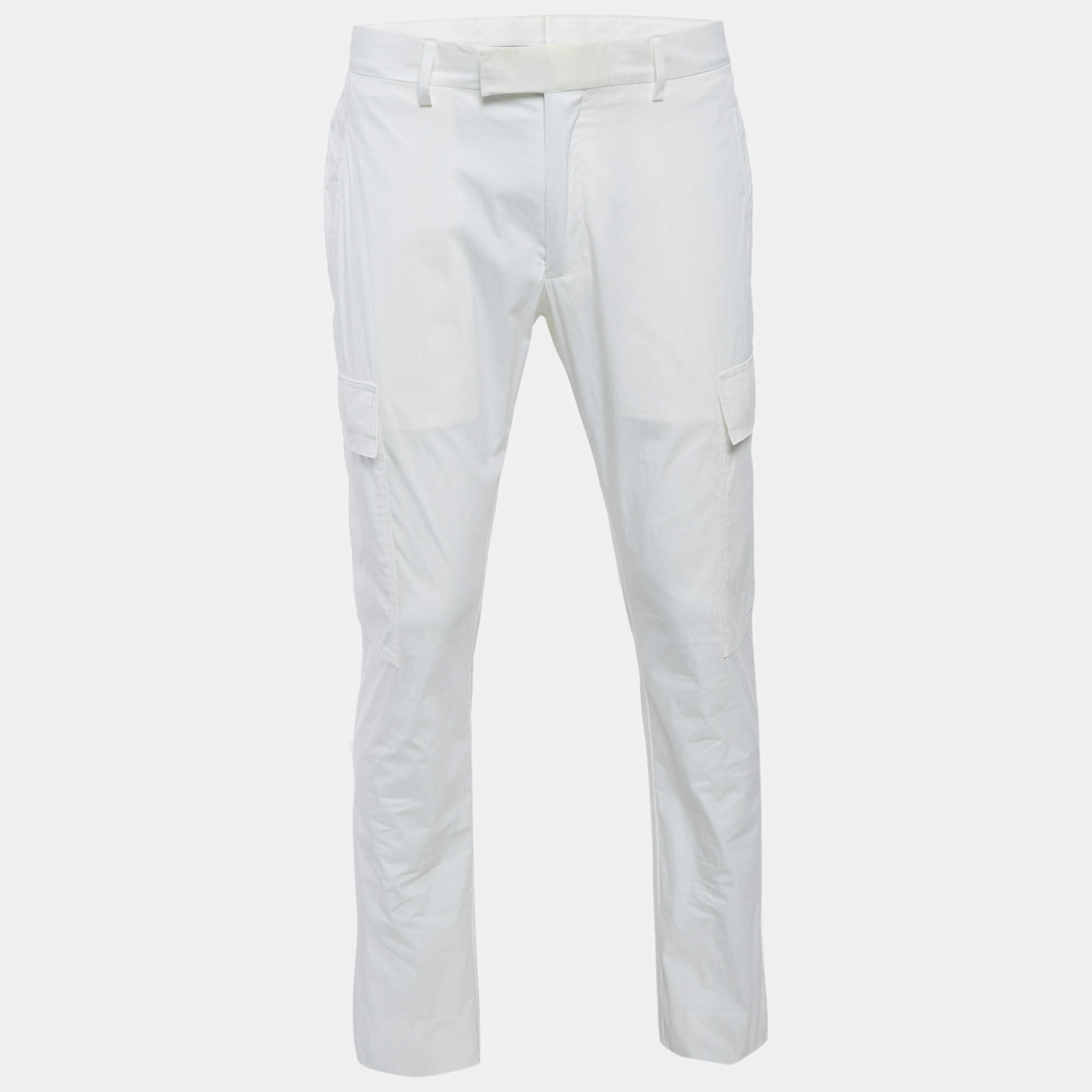 Pre Owned Ralph Lauren Purple Label White Cotton Slim Fit Cargo Pants L