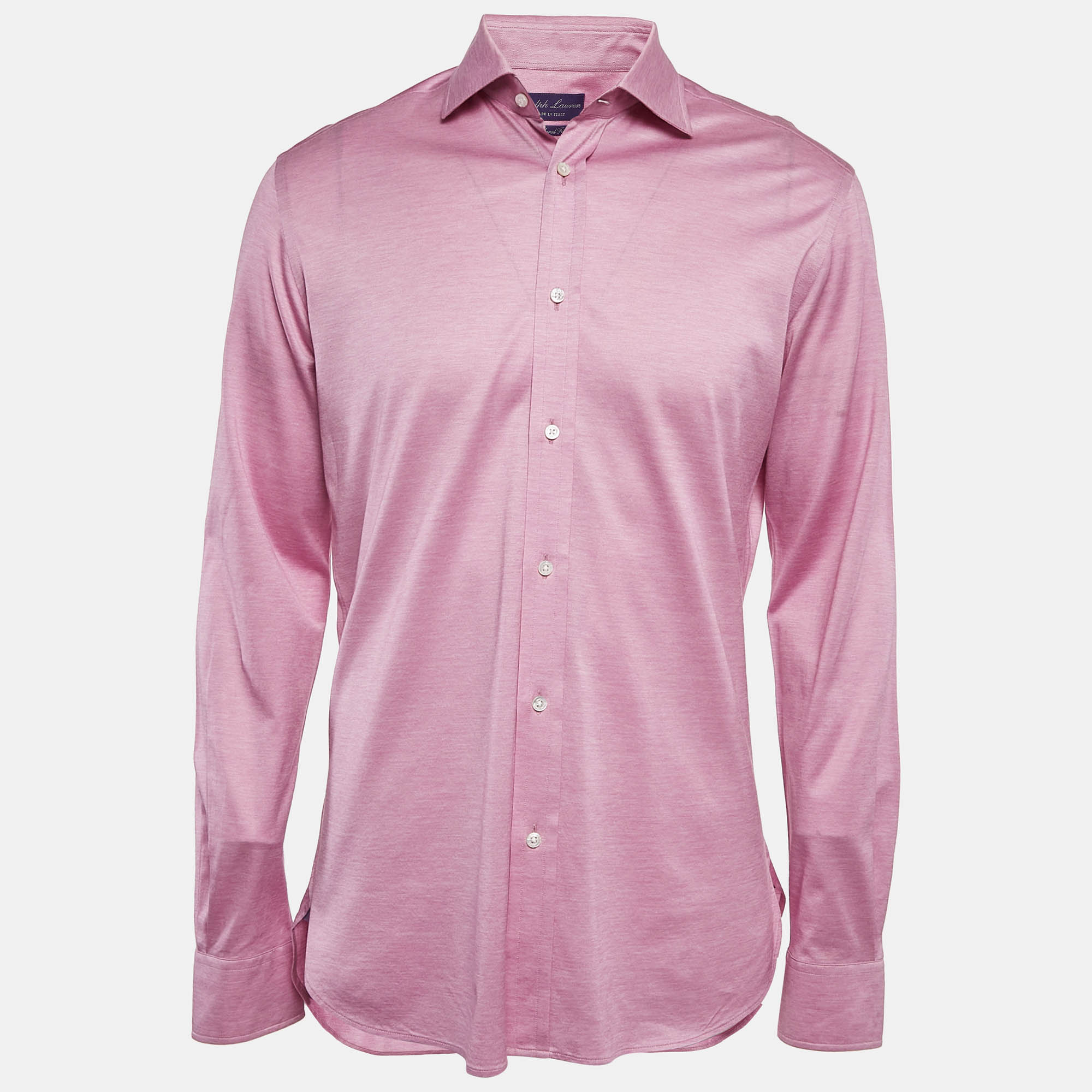 Ralph Lauren Purple Label Pink Cotton Button Front Tailored Fit Shirt L