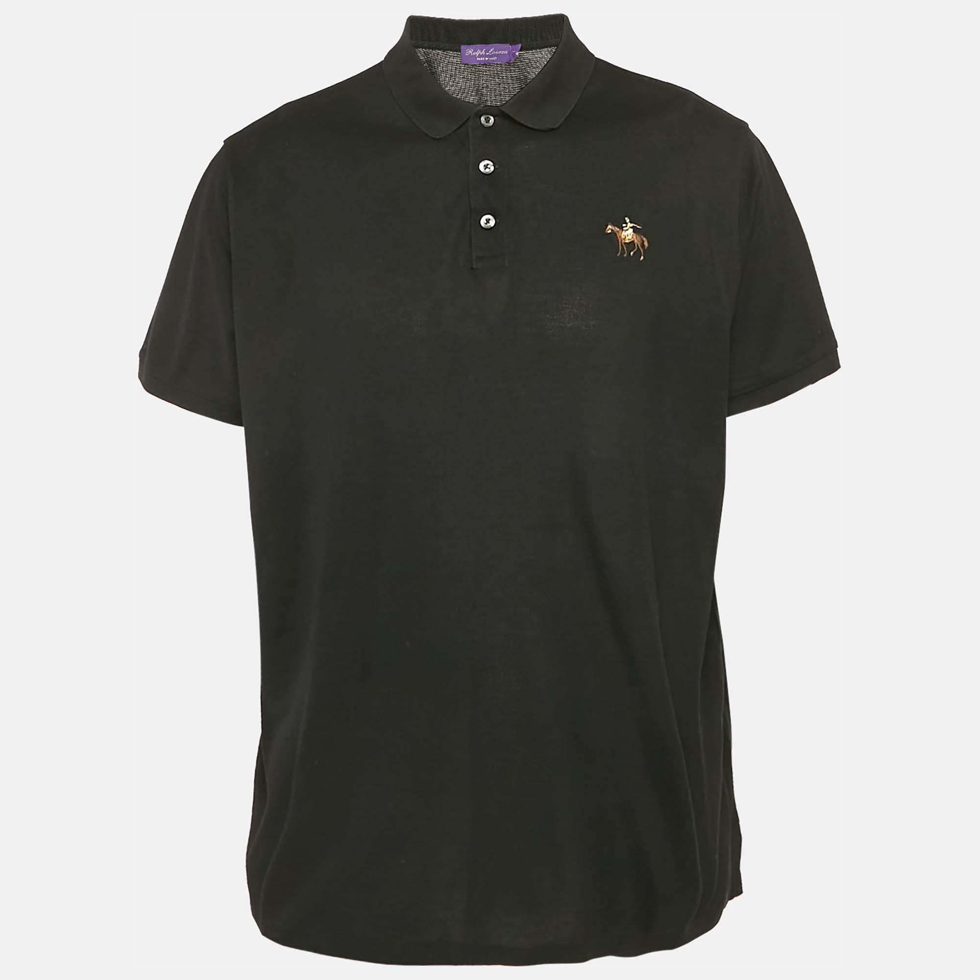 Ralph Lauren Purple Label Black Pique Cotton Polo T-Shirt XXL