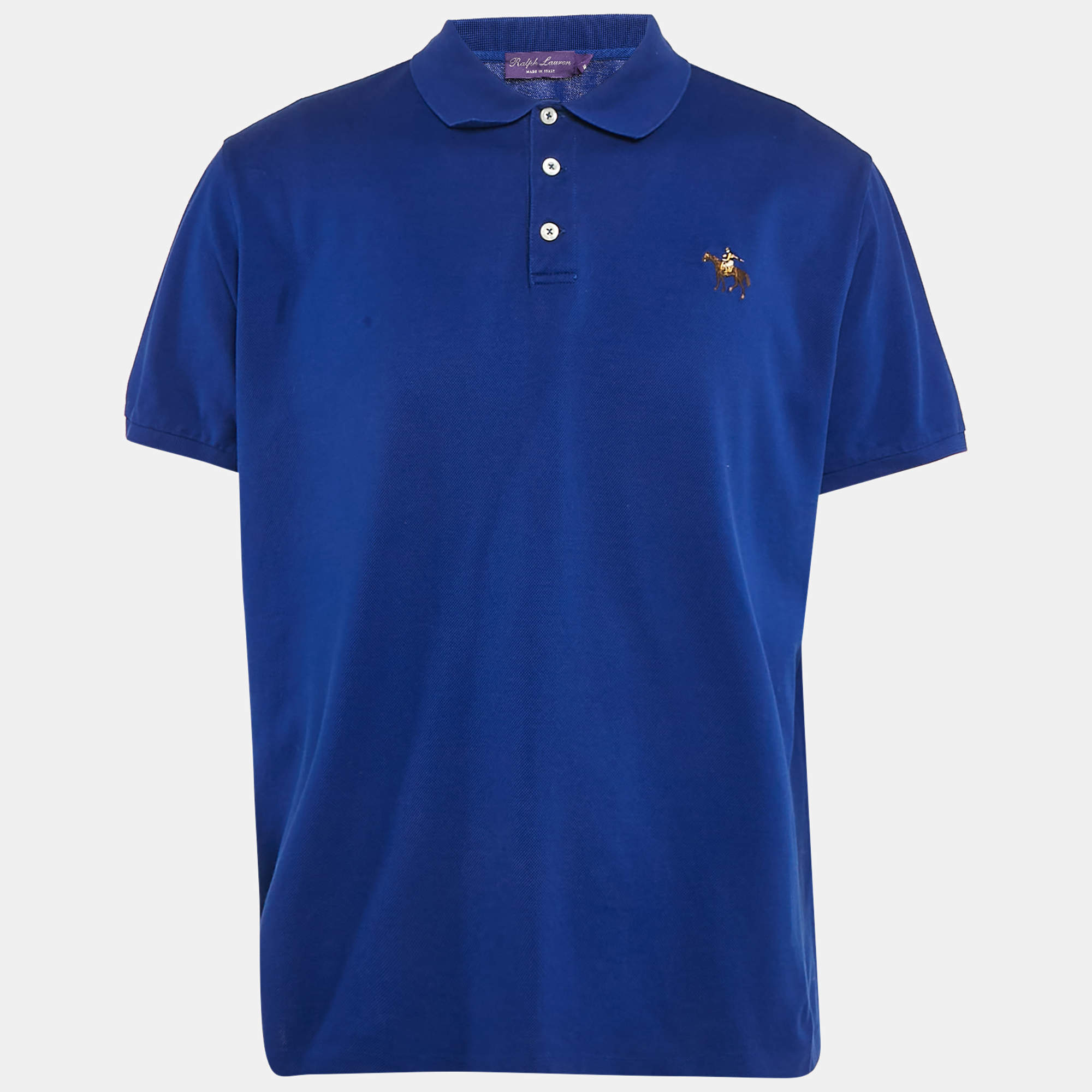 Pre Owned Ralph Lauren Purple Label Blue Embroidered Cotton Polo T-Shirt XXL