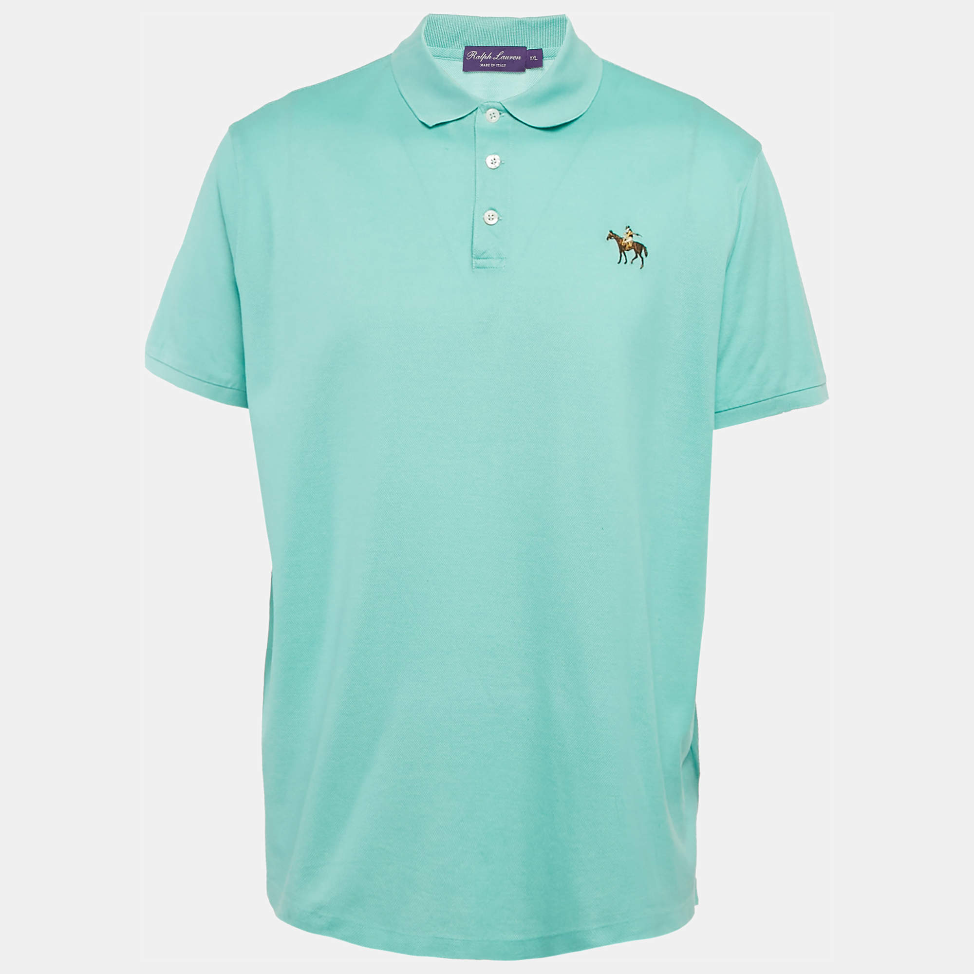 Pre Owned Ralph Lauren Purple Label Blue Embroidered Cotton Pique Polo T-Shirt XXL