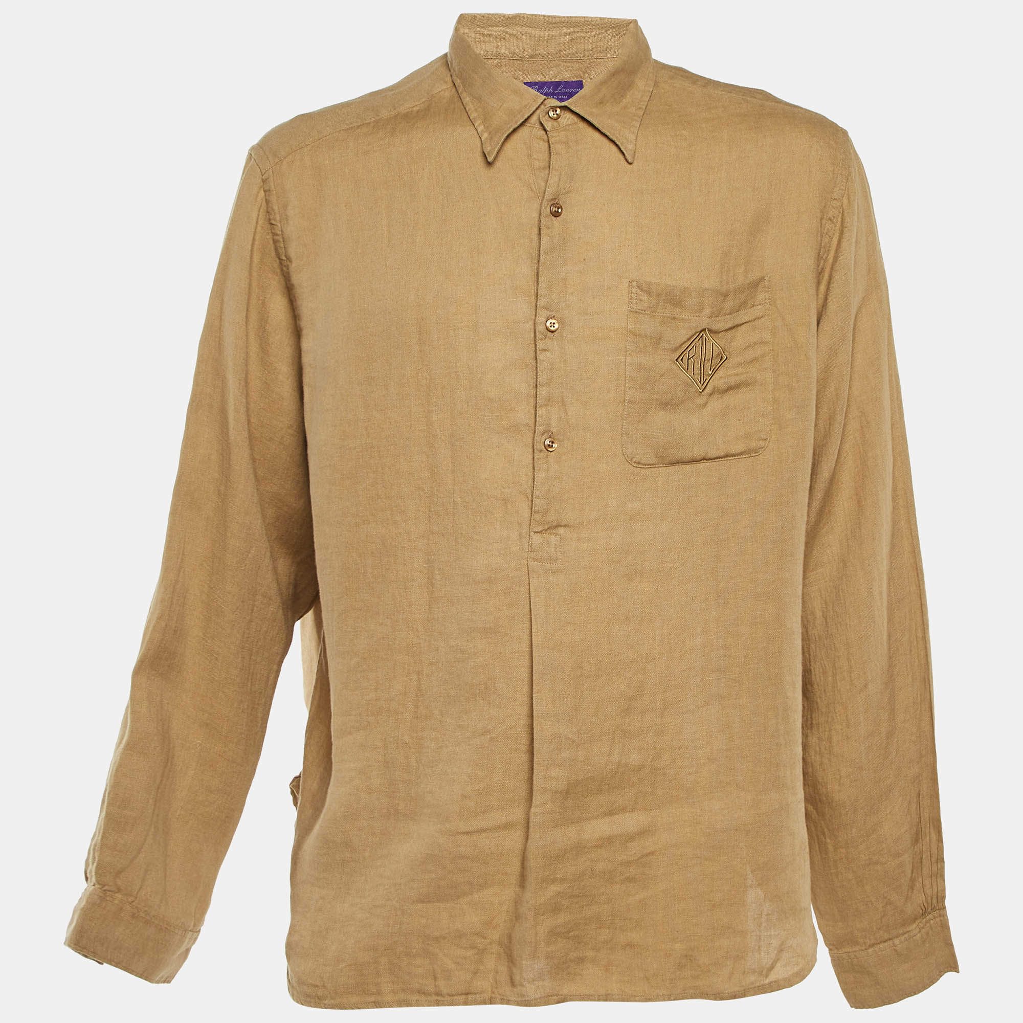 Pre Owned Ralph Lauren Purple Label Beige Button Front Shirt XL