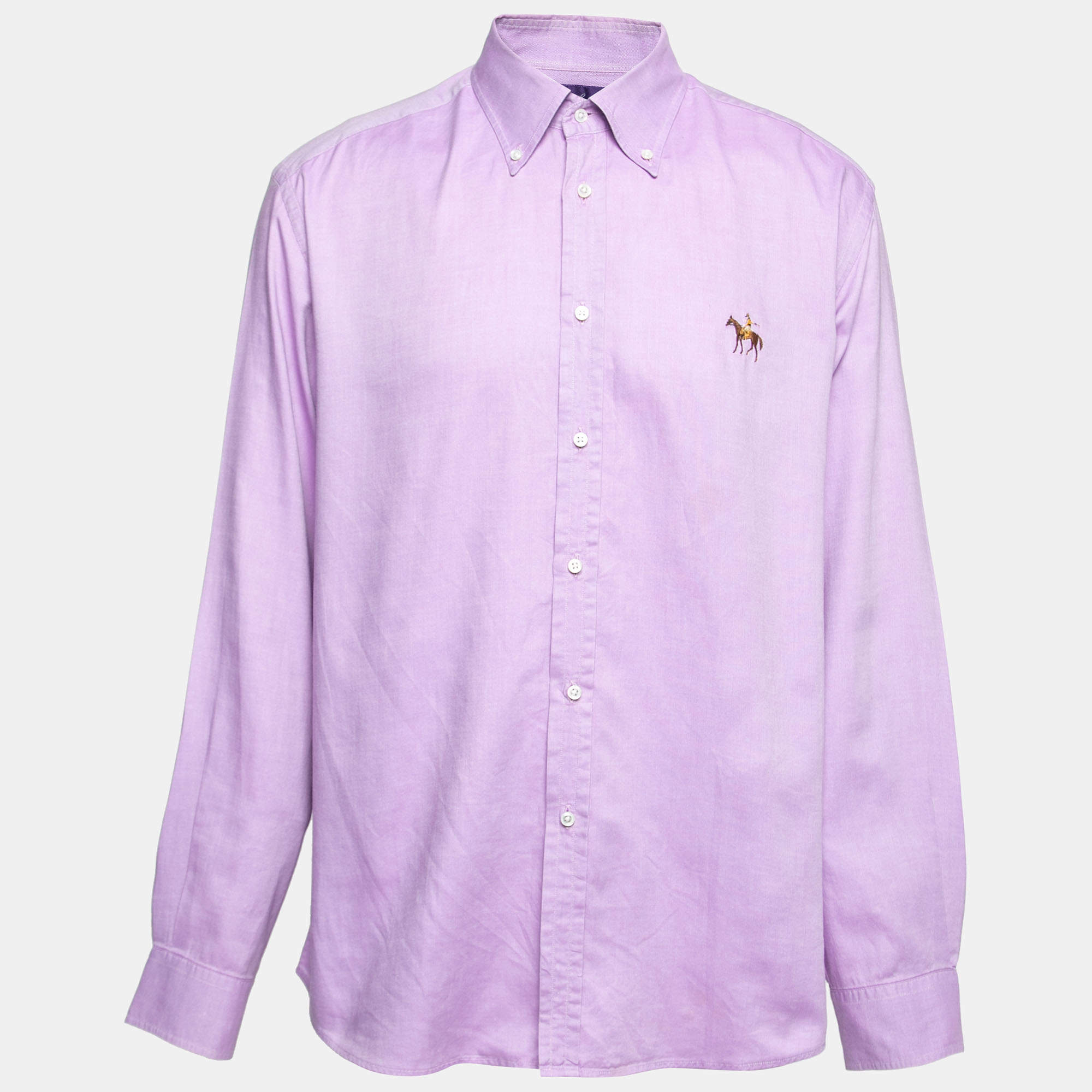 Ralph Lauren Lavender Cotton Logo Embroidered Button Down Shirt S Ralph  Lauren Purple Label | The Luxury Closet