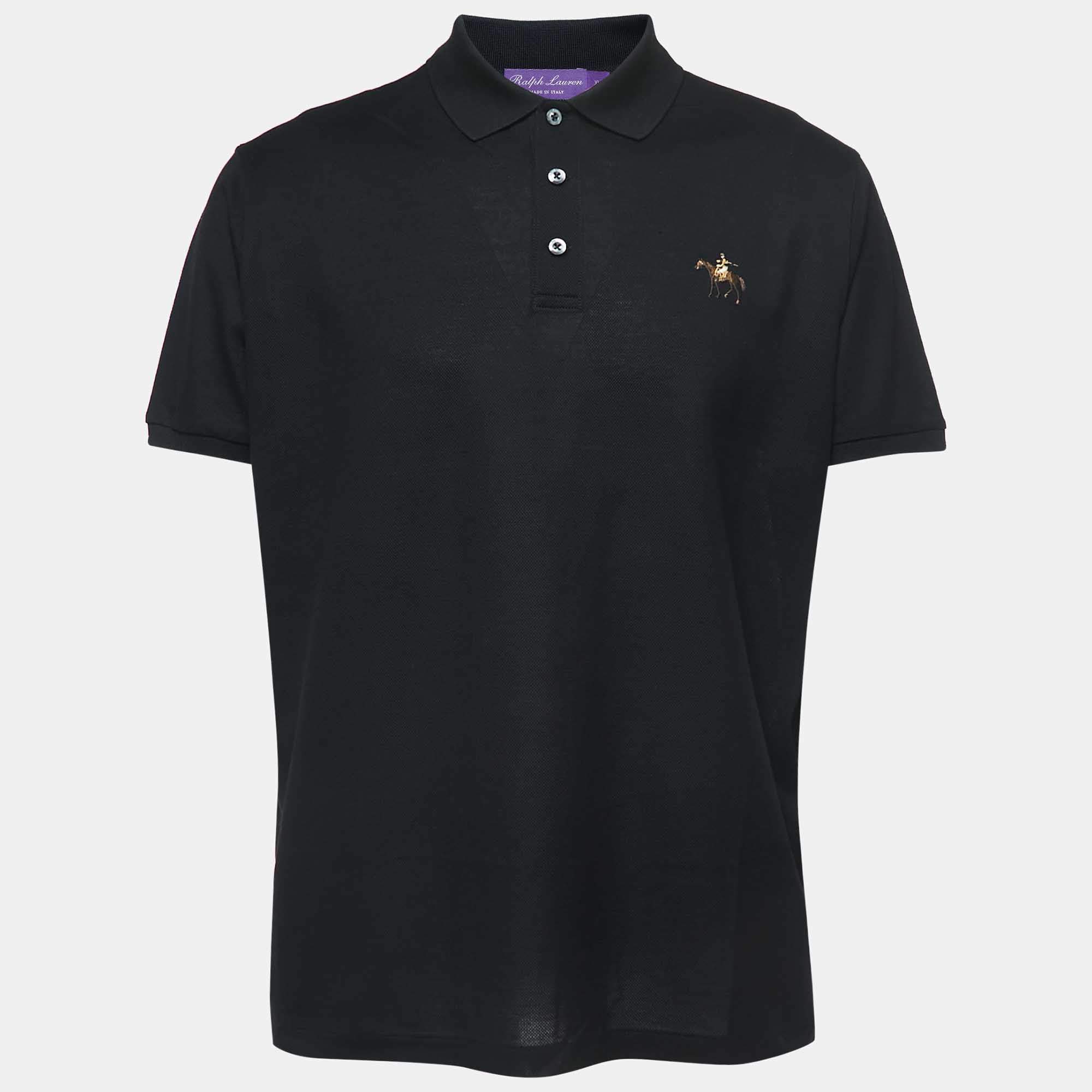 Pre Owned Ralph Lauren Purple Label Black Cotton Pique T-Shirt XL
