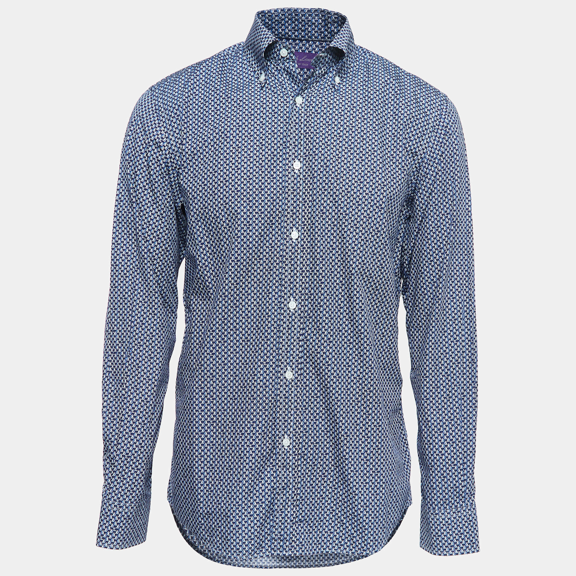 Pre Owned Ralph Lauren Purple Label Blue Printed Cotton Button Down Shirt L
