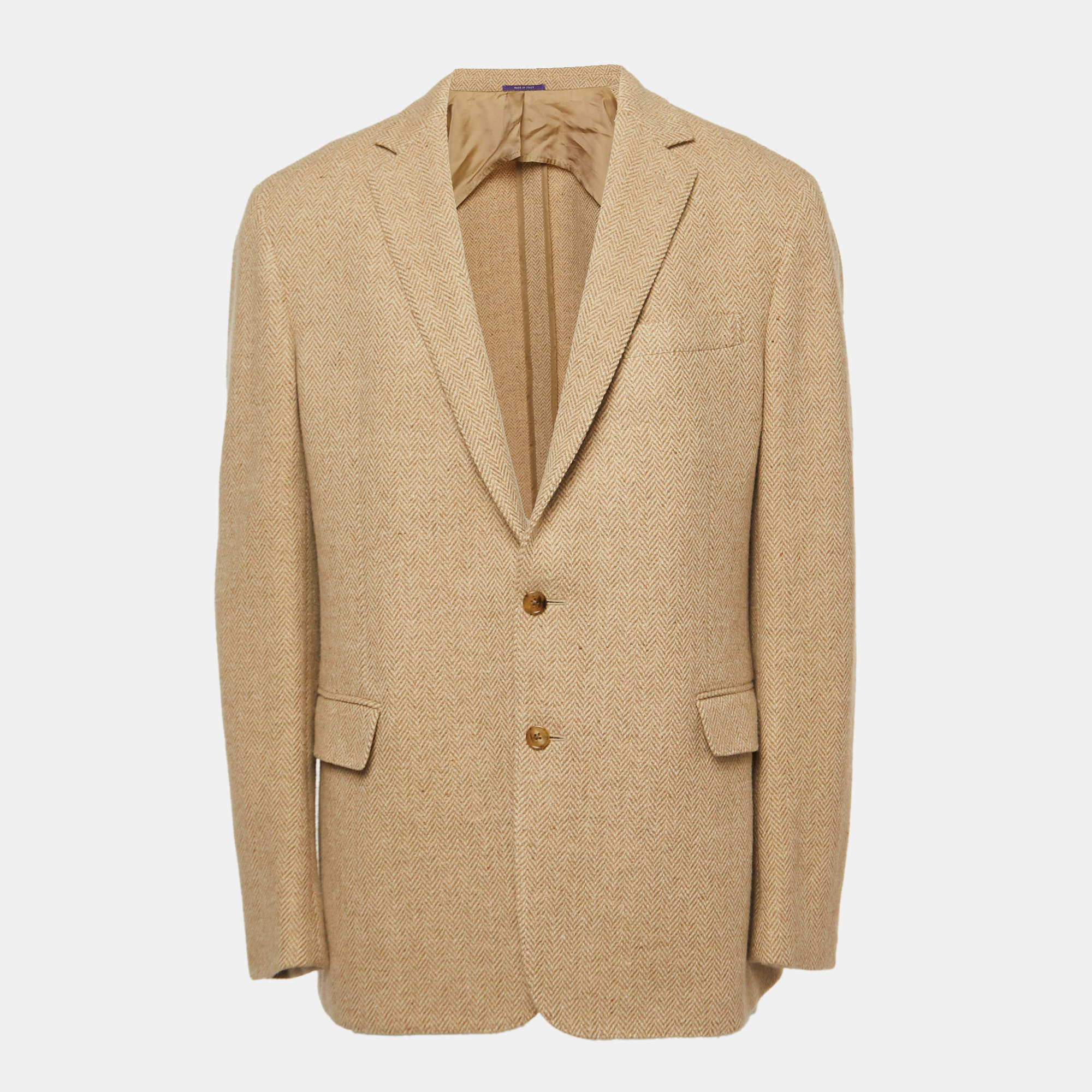 Pre Owned Ralph Lauren Purple Label Beige Herringbone Wool Blazer XL