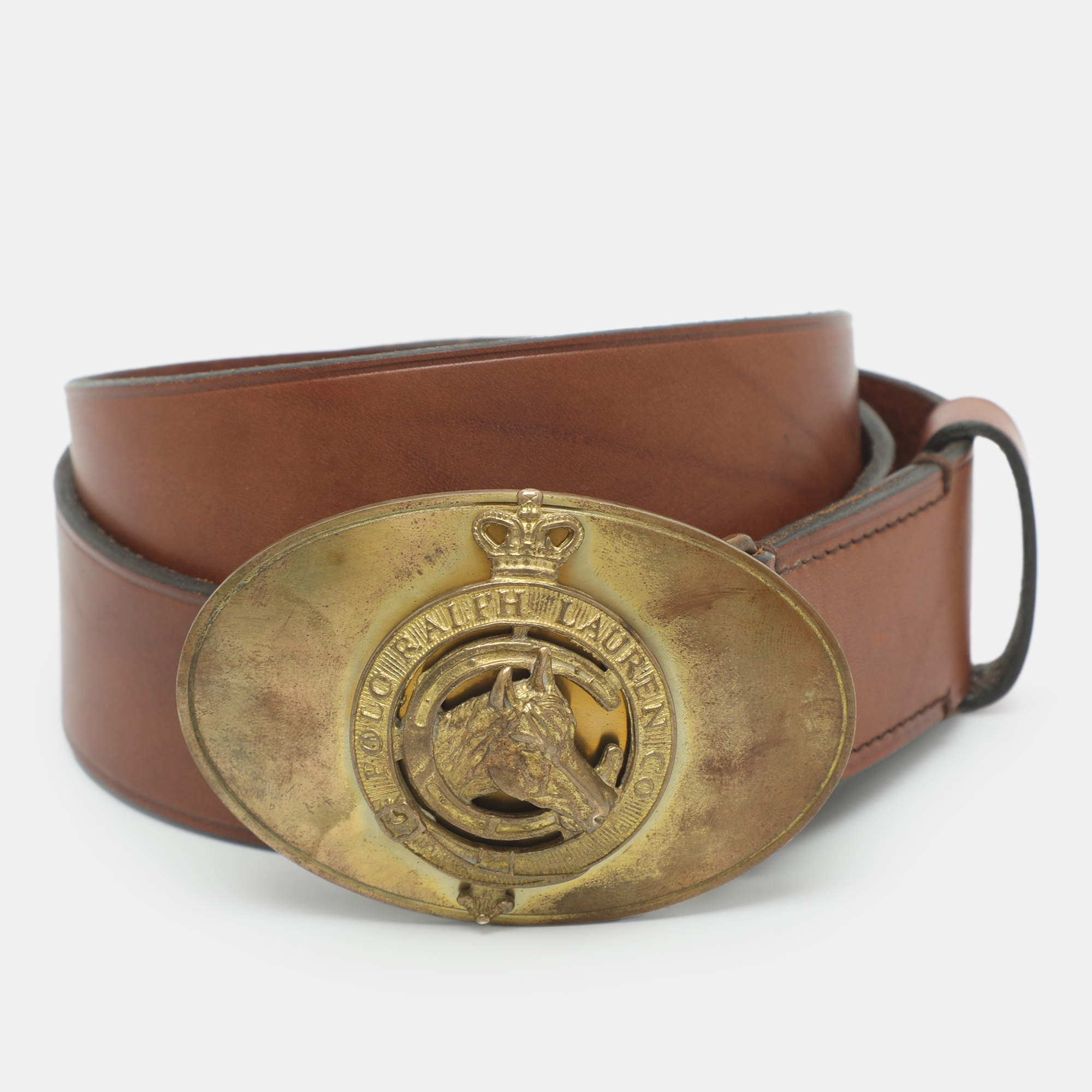 Pre Owned Ralph Lauren 100 cm Buckle Belt Brown Leather