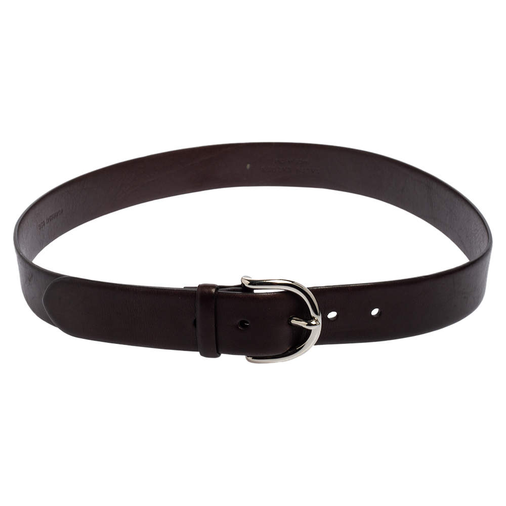 Pre Owned Ralph Lauren Dark Brown Leather Buckle Belt 90CM