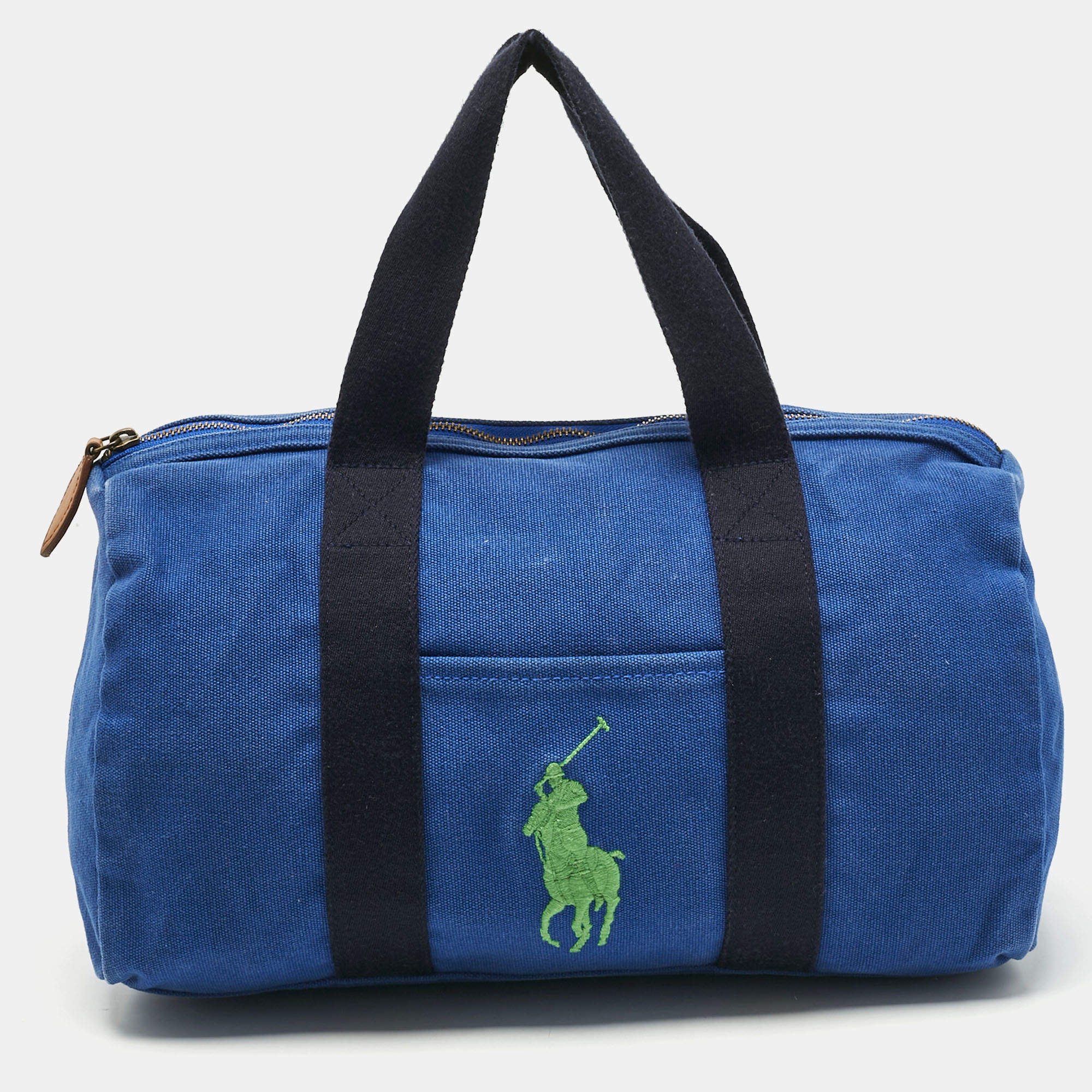 Pre Owned Ralph Lauren Blue Canvas Embroidered Duffel Bag