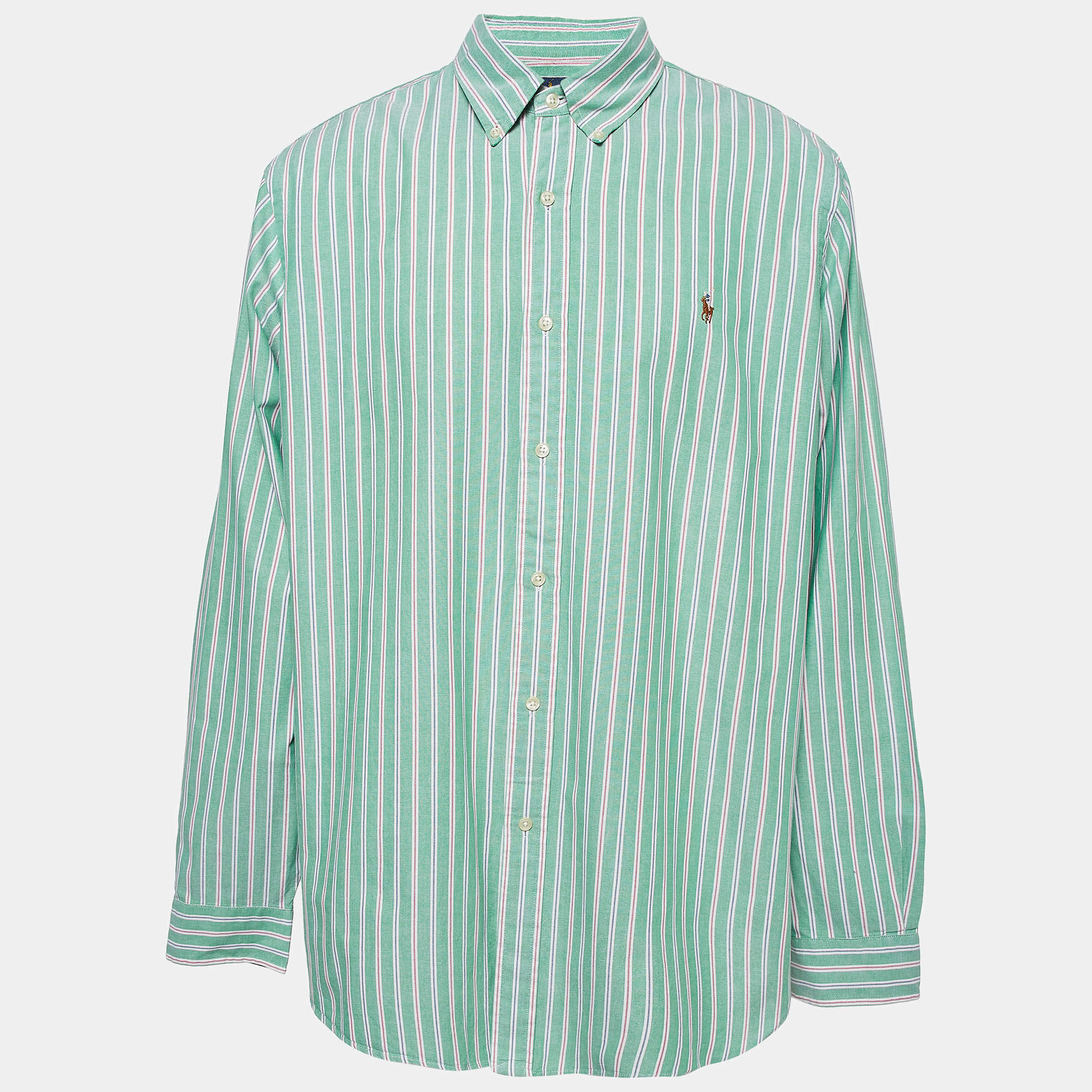 Pre Owned Ralph Lauren Green Striped Cotton Classic Fit Shirt XXL