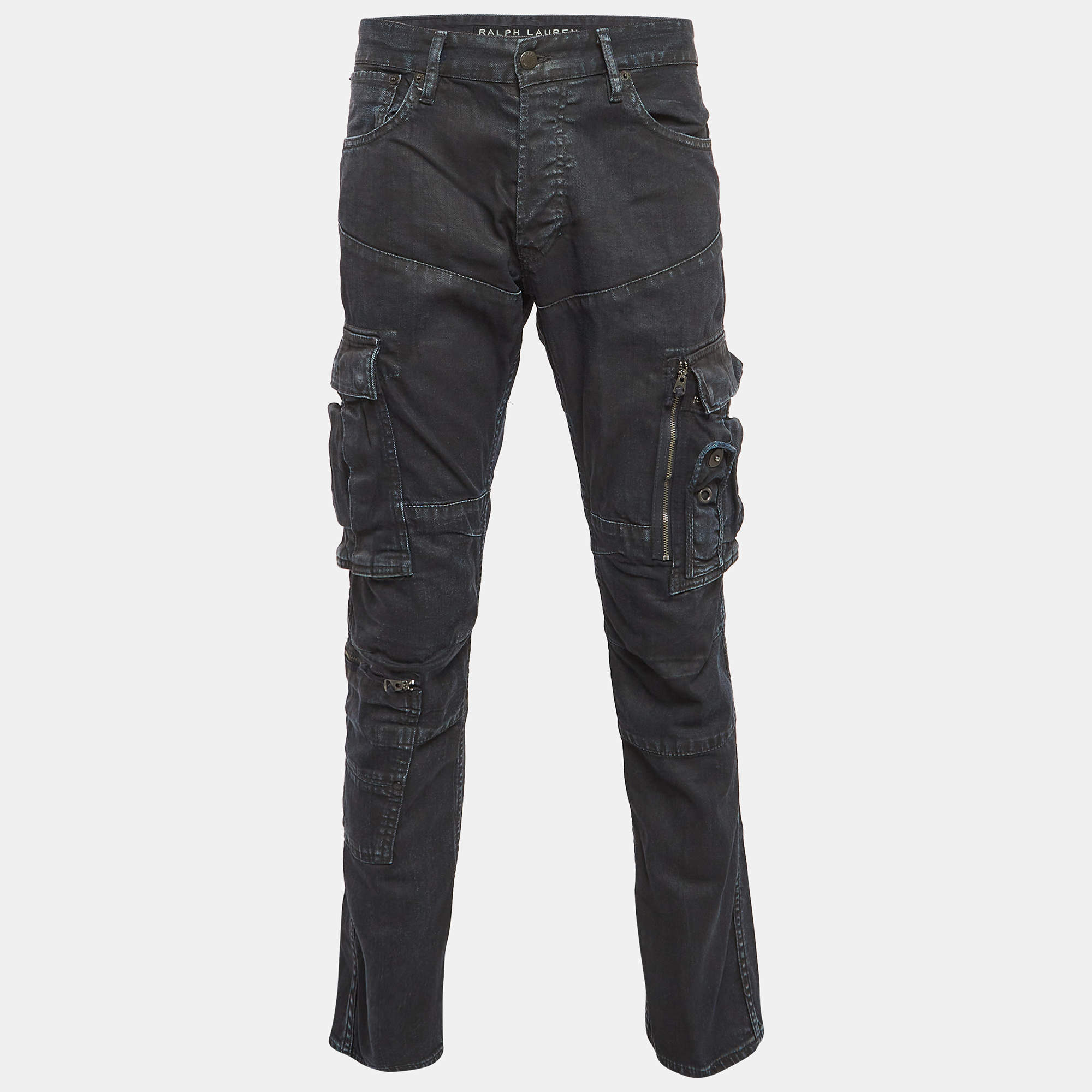 Pre Owned Ralph Lauren Blue Washed Denim Cargo Jeans M Waist 32"