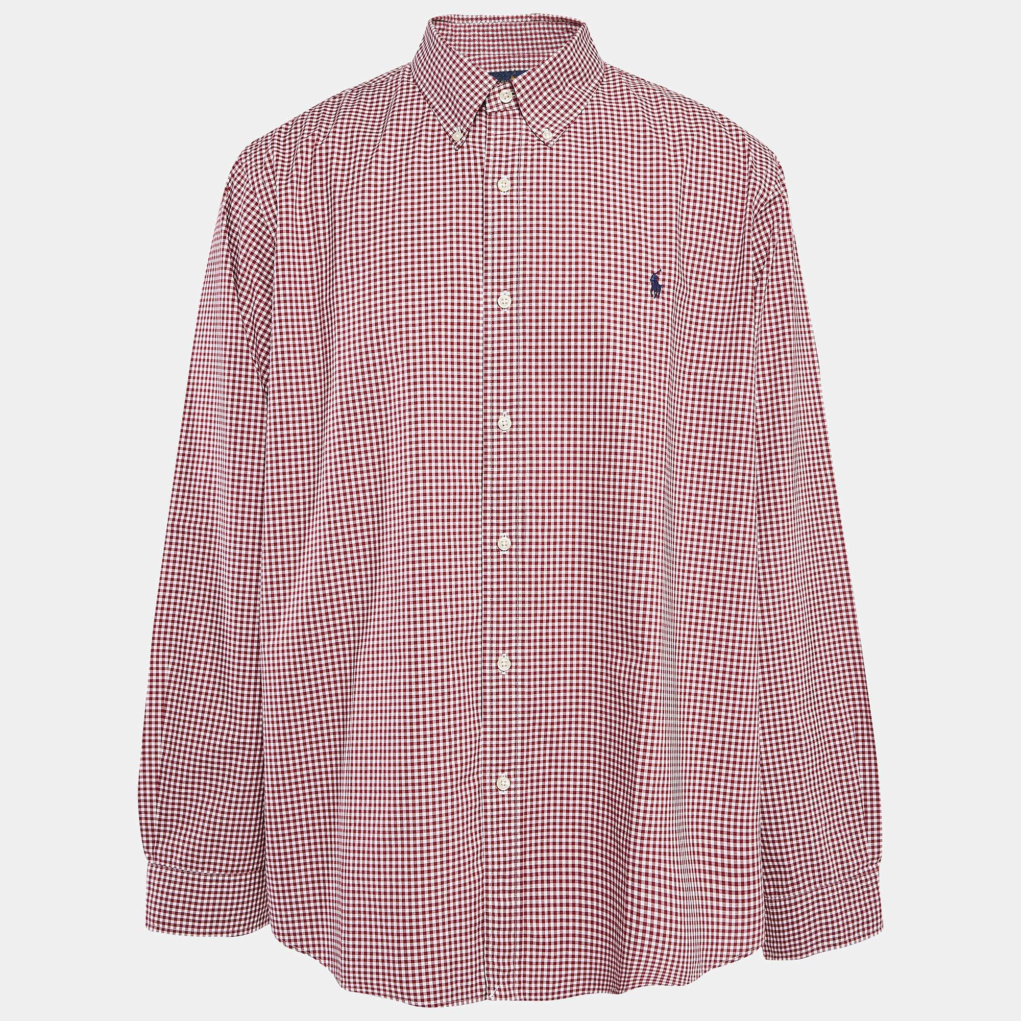 Pre Owned Ralph Lauren Red Gingham Poplin Lon Sleeve Shirt XXL