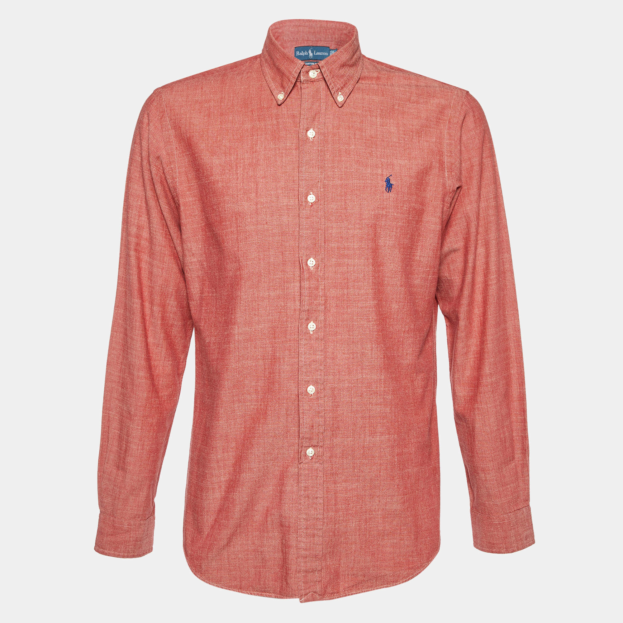 Ralph Lauren Coral Red Cotton Custom Fit Button Down Shirt M