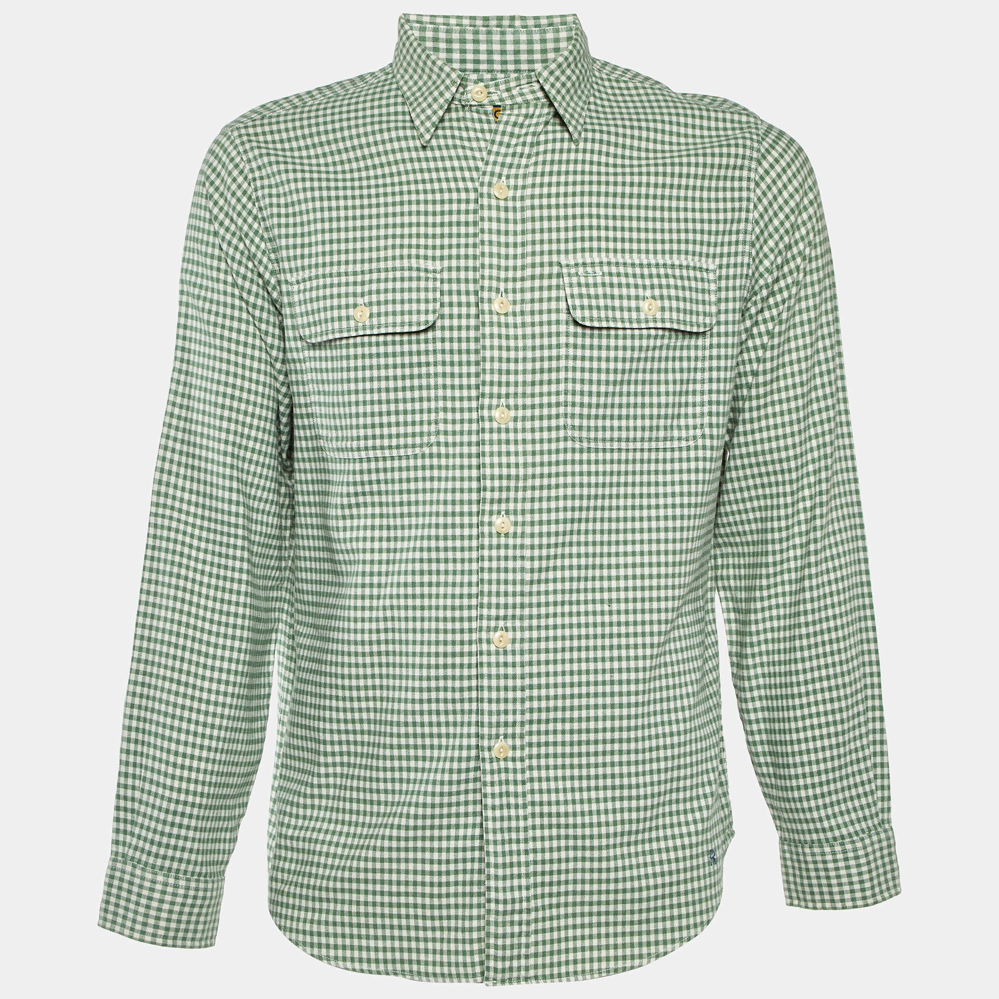Pre Owned Ralph Lauren Rugby Vintage Green Gingham Check Cotton Shirt M