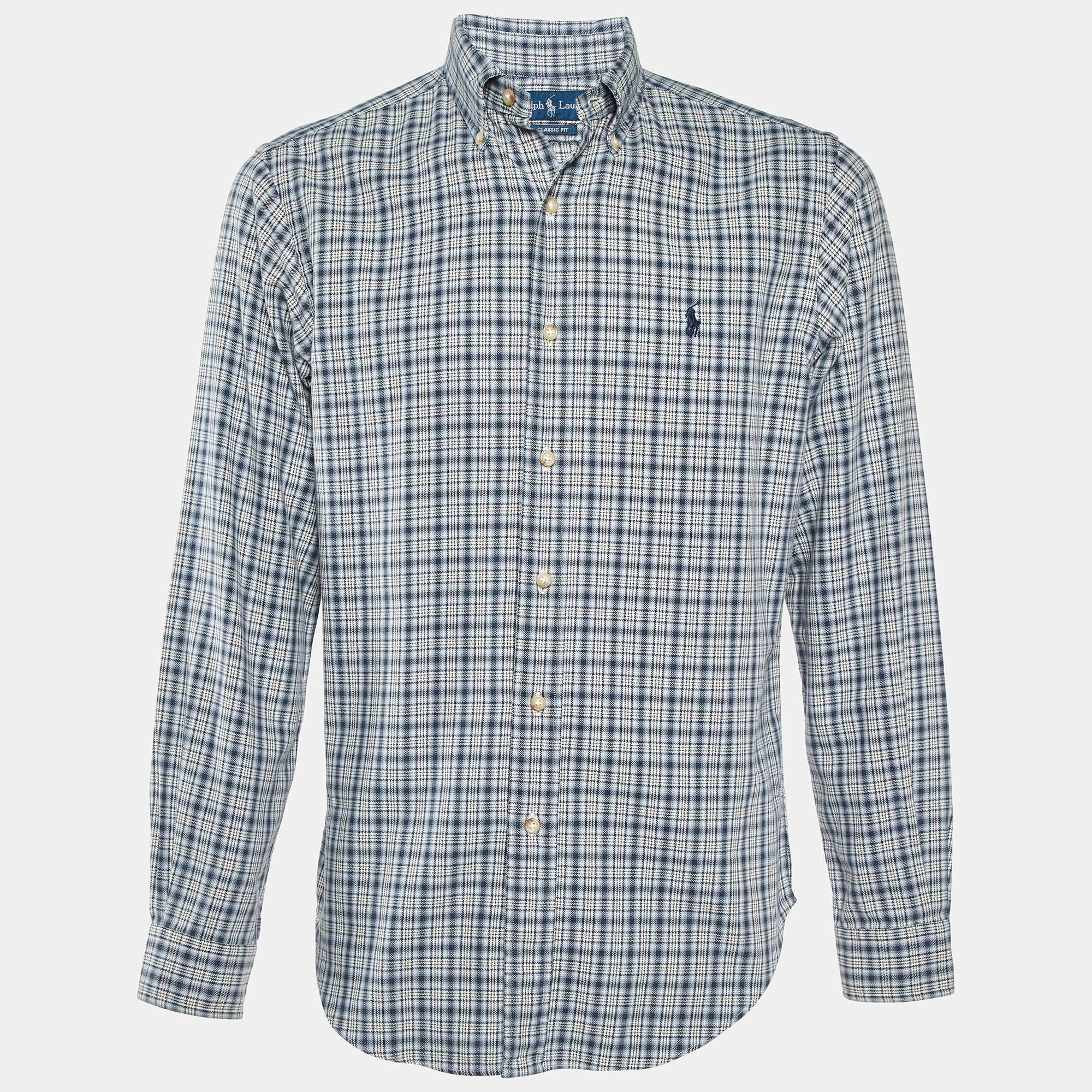 Pre Owned Ralph Lauren Blue Checked Cotton Classic Fit Button Down Shirt S