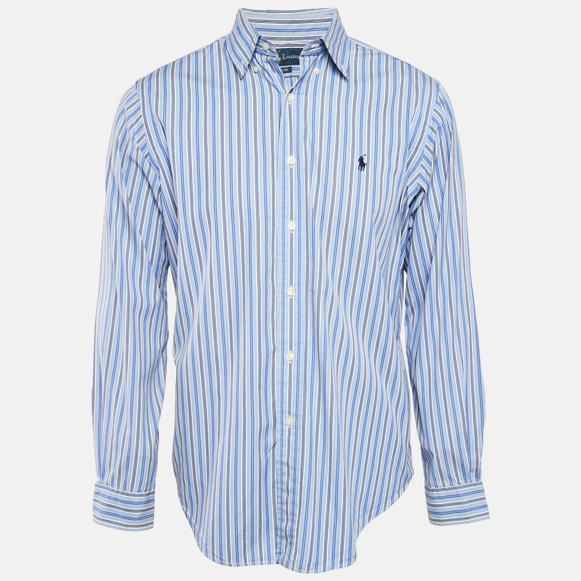 مملوكة مسبقًا Ralph Lauren Blue Striped Cotton Classic Fit Shirt M