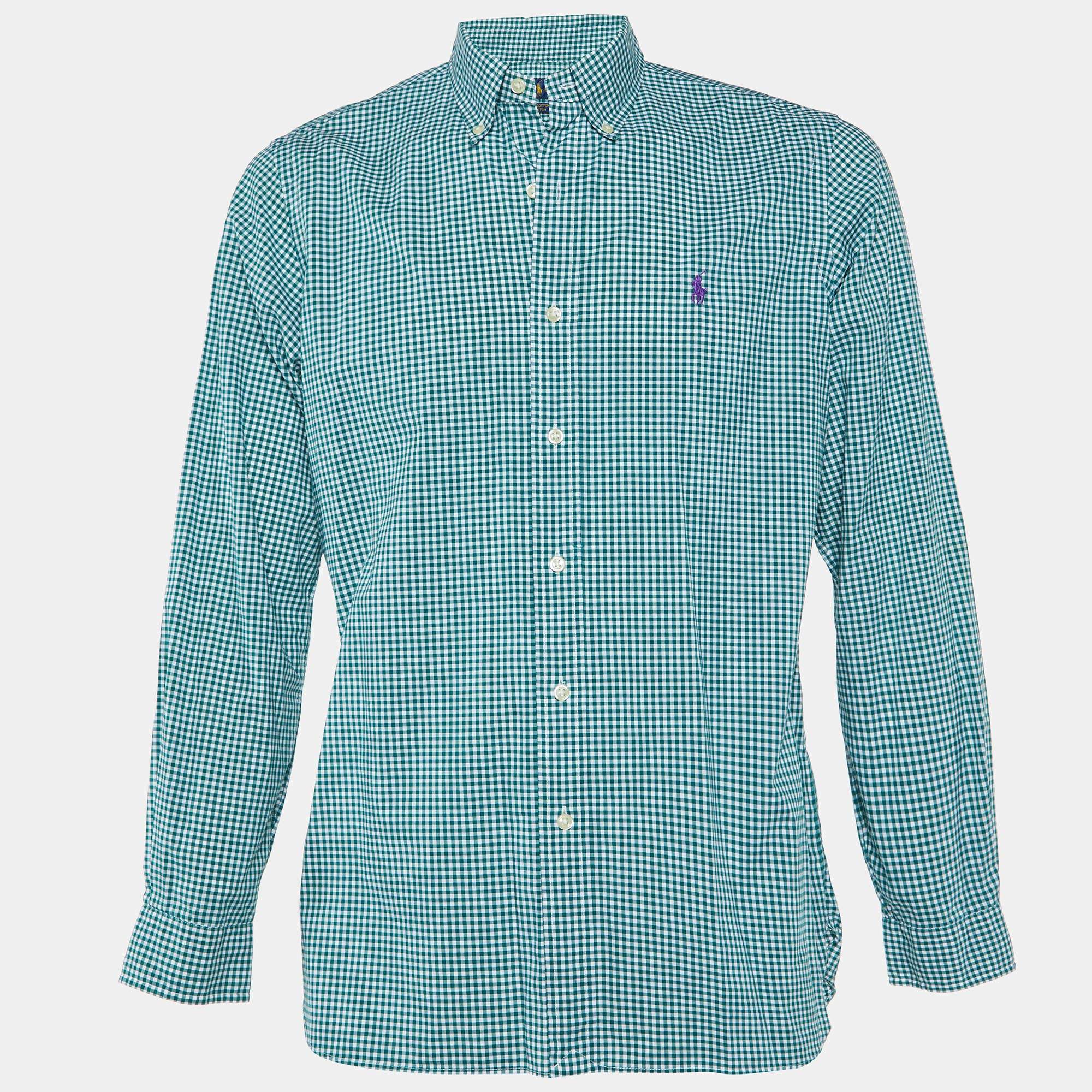 Pre Owned Ralph Lauren Green Gingham Cotton Button-Down Shirt M