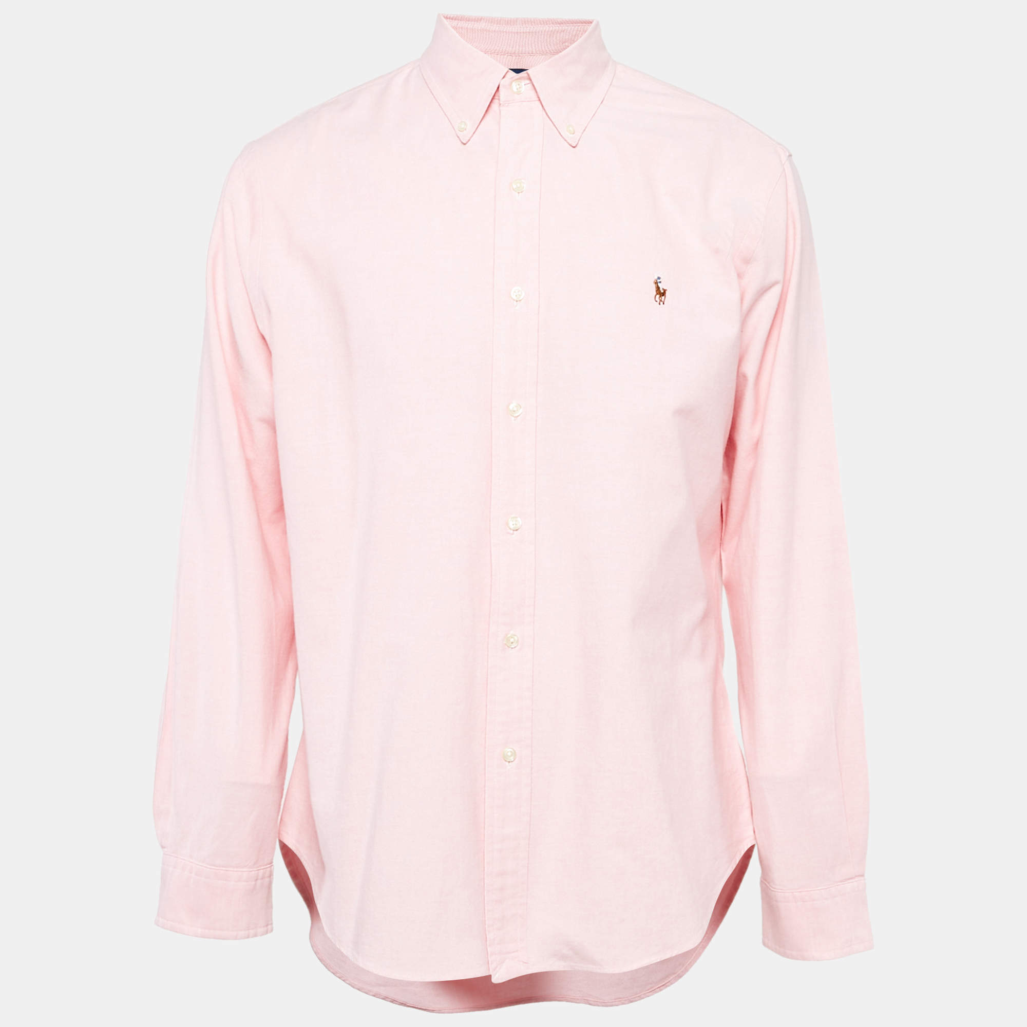 Pre Owned Ralph Lauren Pink Stretch Oxford Cotton Slim Fit Shirt XL
