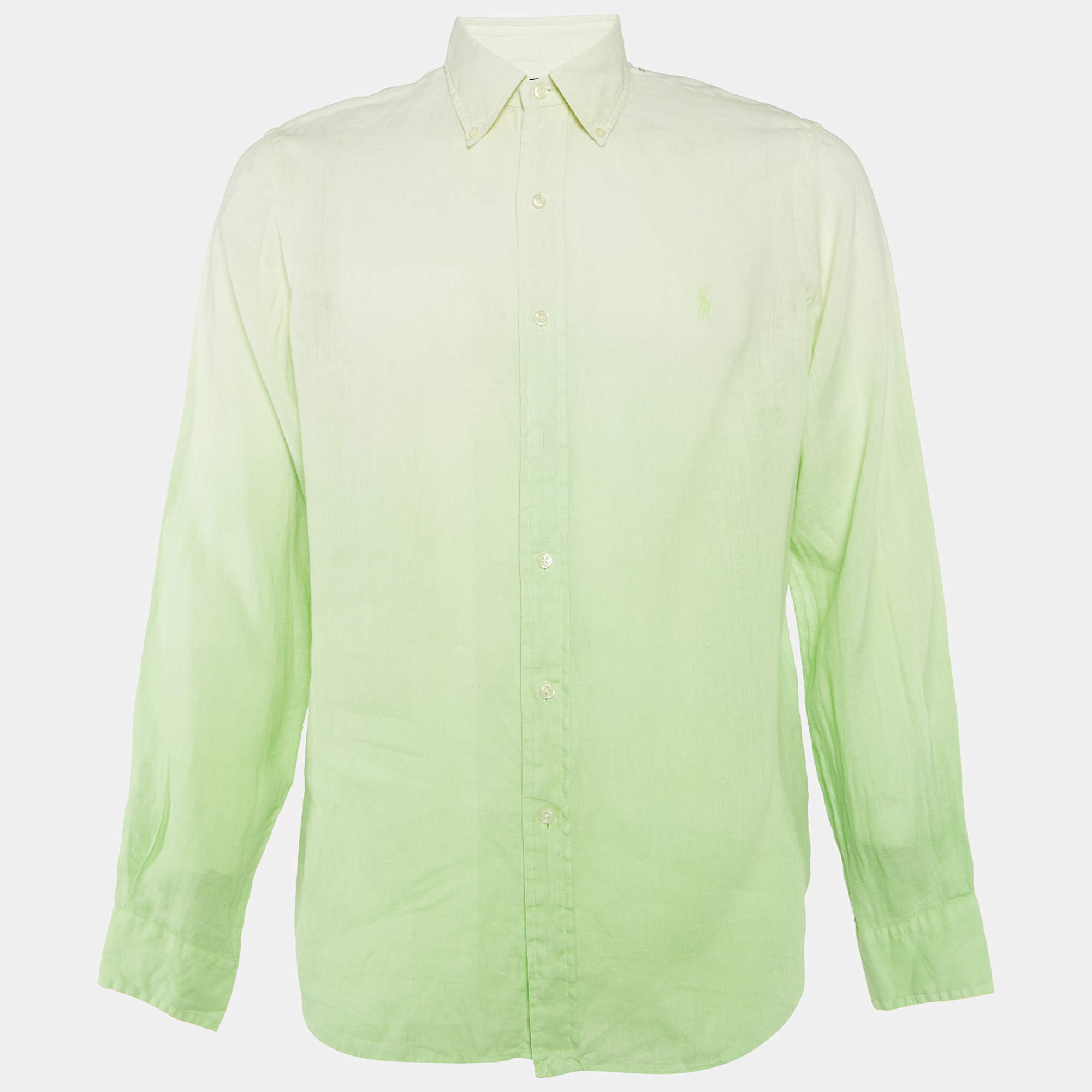 Pre Owned Ralph Lauren Green Ombre Linen Button Down Shirt M