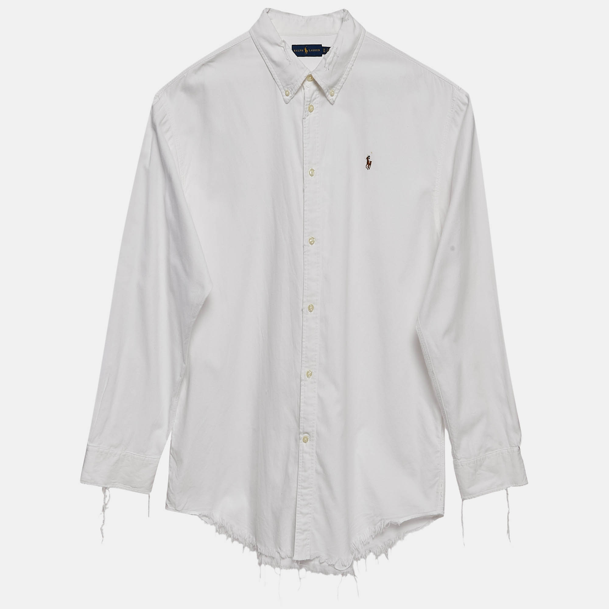 Pre Owned Ralph Lauren White Cotton Distressed and Raw Edge Detail Shirt XL
