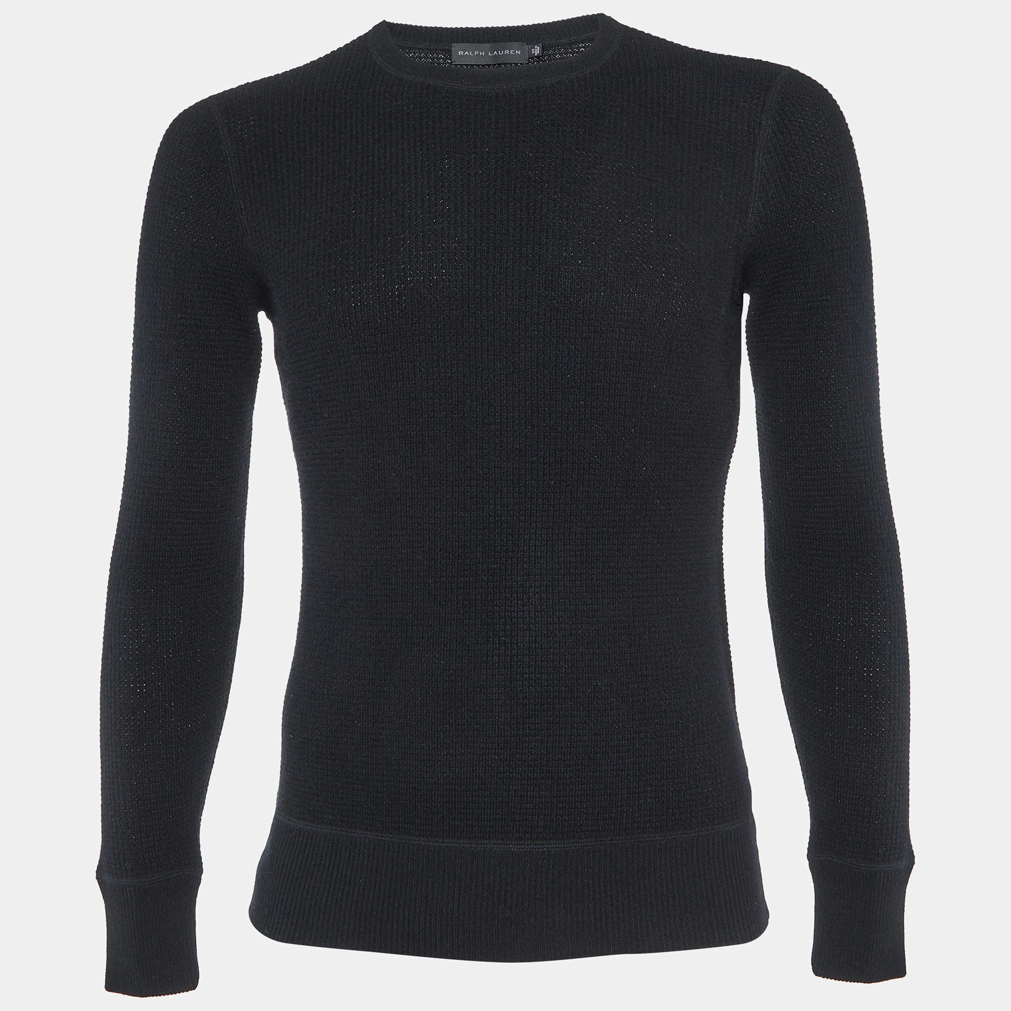 Pre Owned Ralph Lauren Black Cashmere Rib Knit Full Sleeve Jumper S