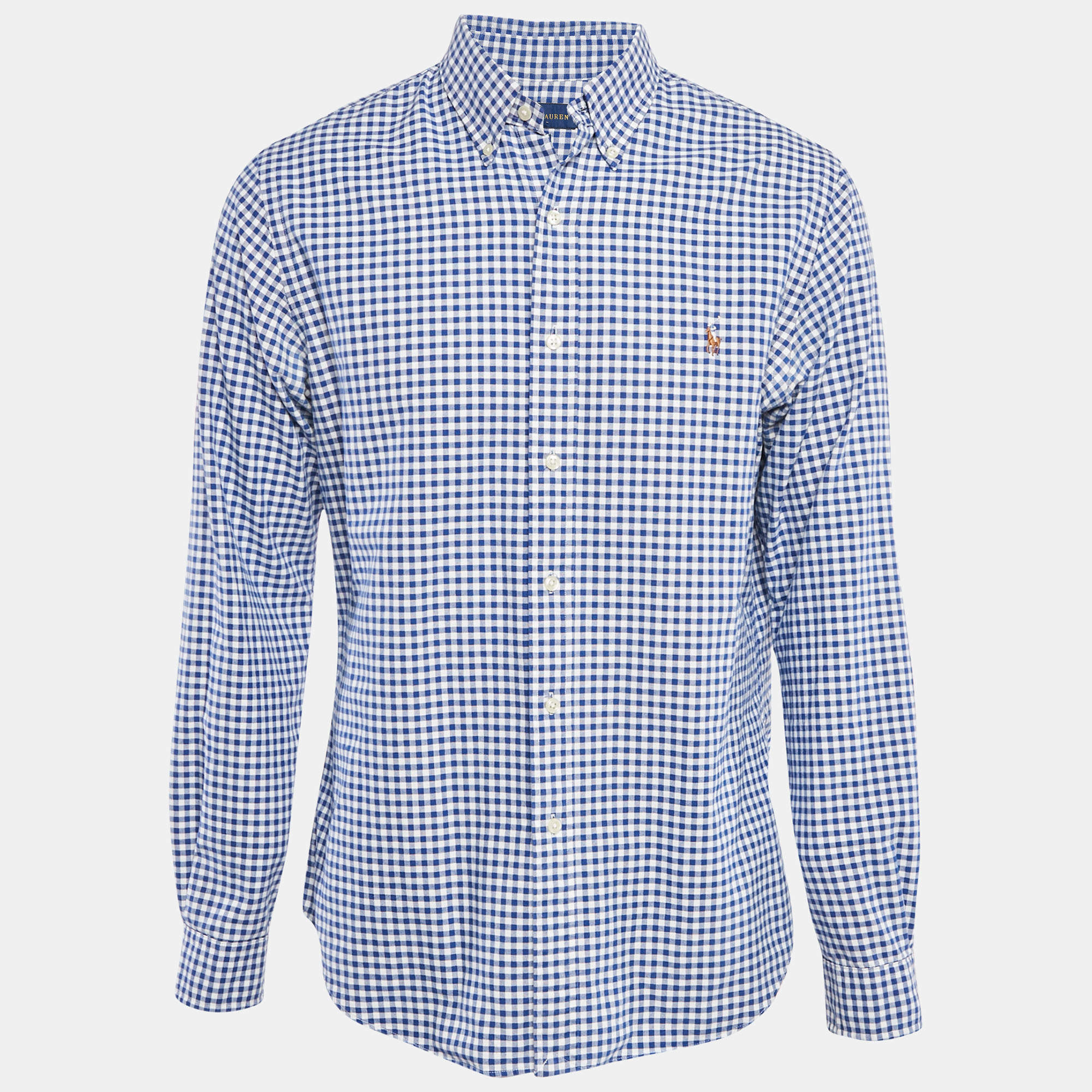 Pre Owned Ralph Lauren Blue Gingham Cotton Button Down Slim Fit Shirt L