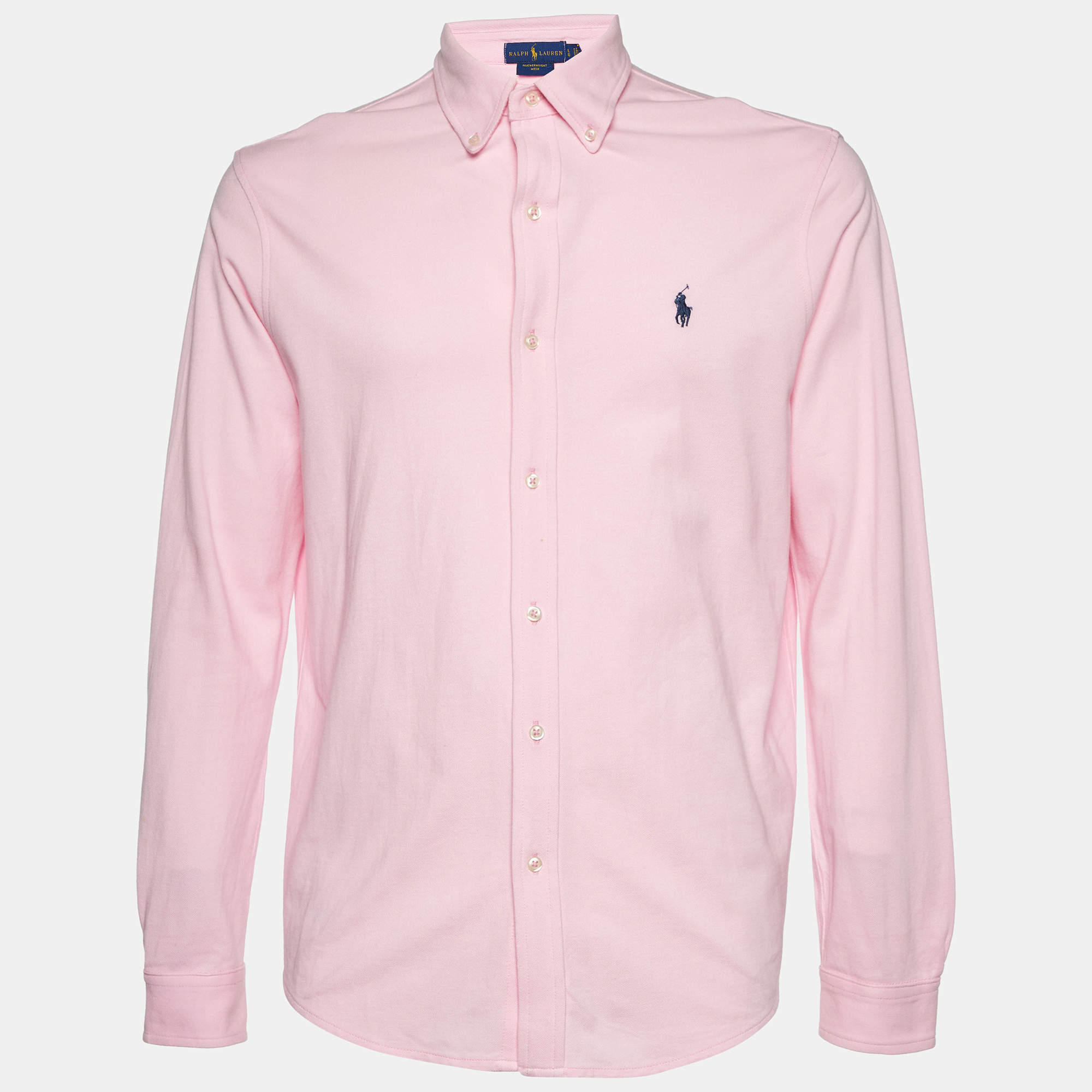 Ralph Lauren Pink Cotton Featherweight Mesh Button Down Shirt L