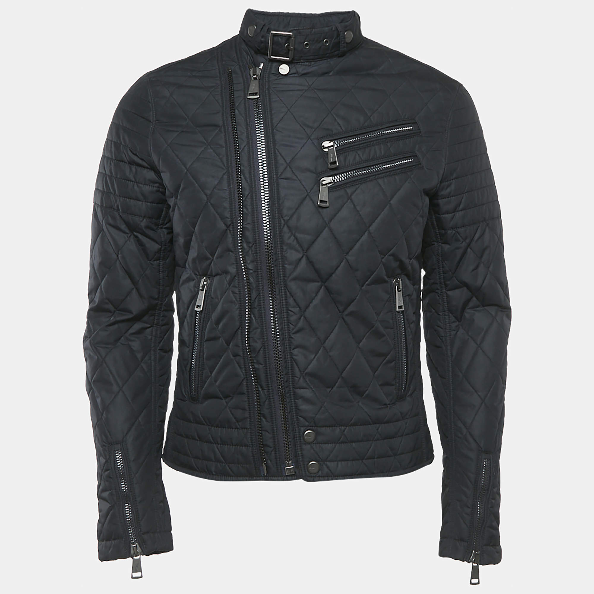 Pre Owned Ralph Lauren Black Nylon Zip-Up Quilted Biker Jacket S