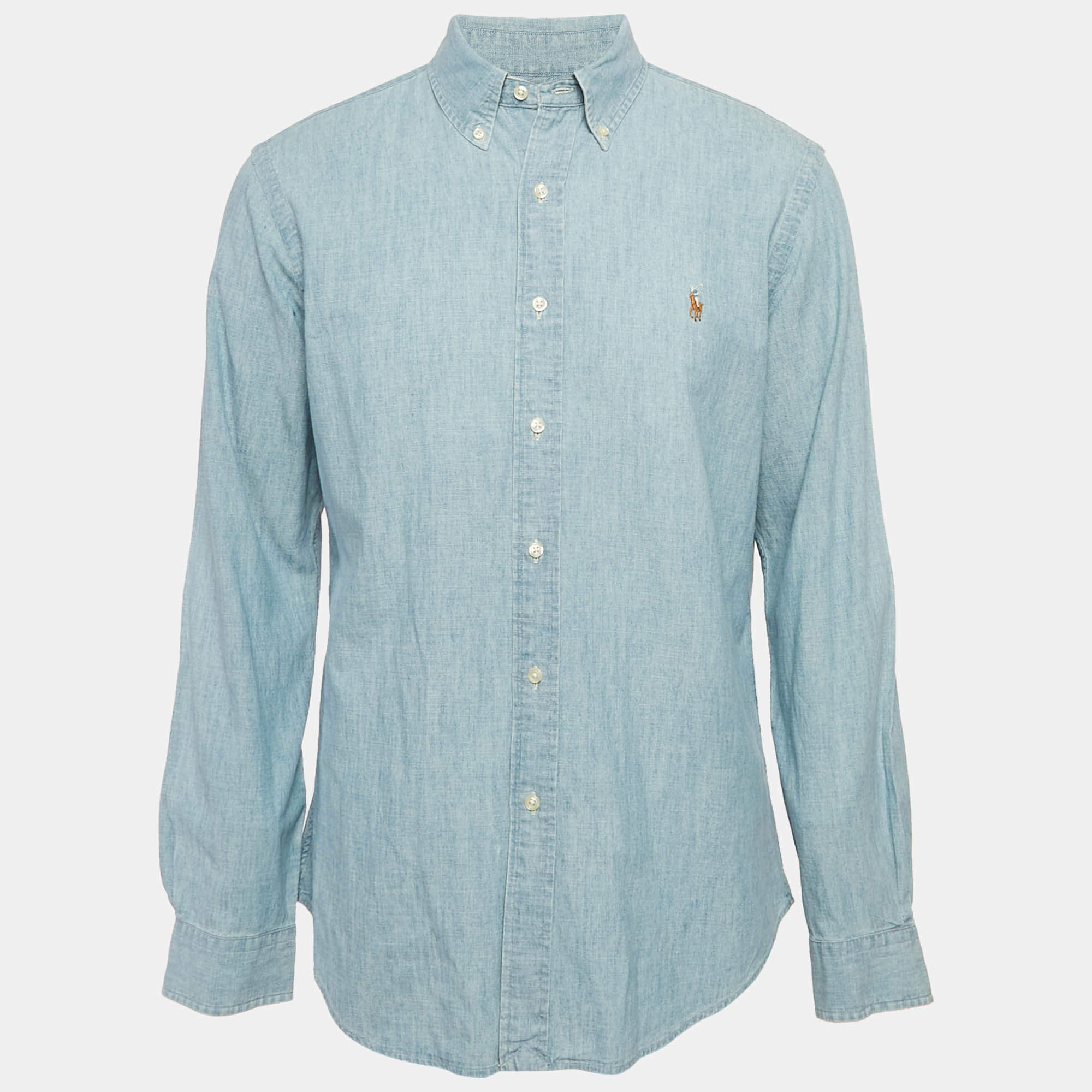 Pre Owned Ralph Lauren Blue Denim Slim Fit Button Front Shirt L