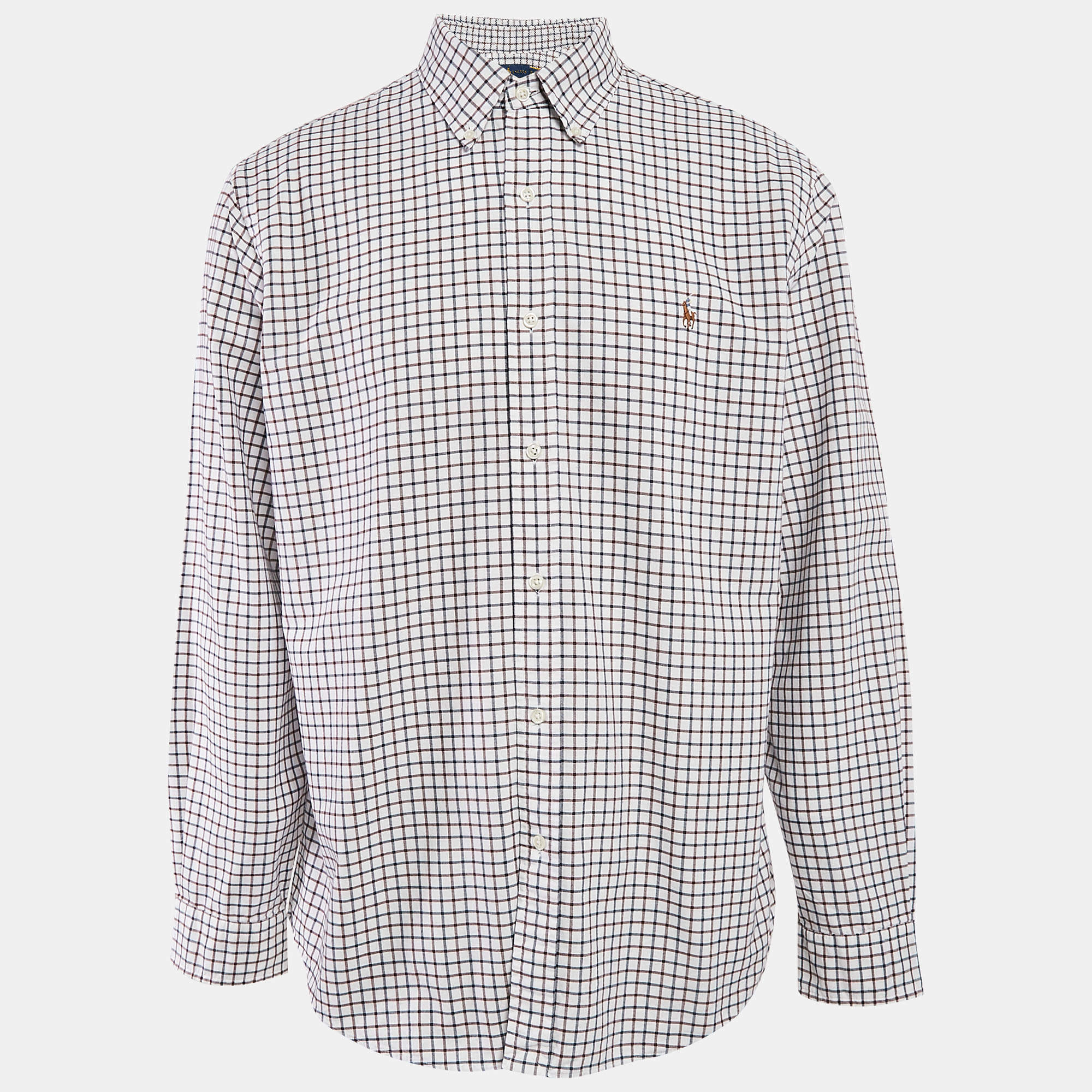 Pre Owned Ralph Lauren White/Blue Checks Cotton Custom Fit Shirt XL