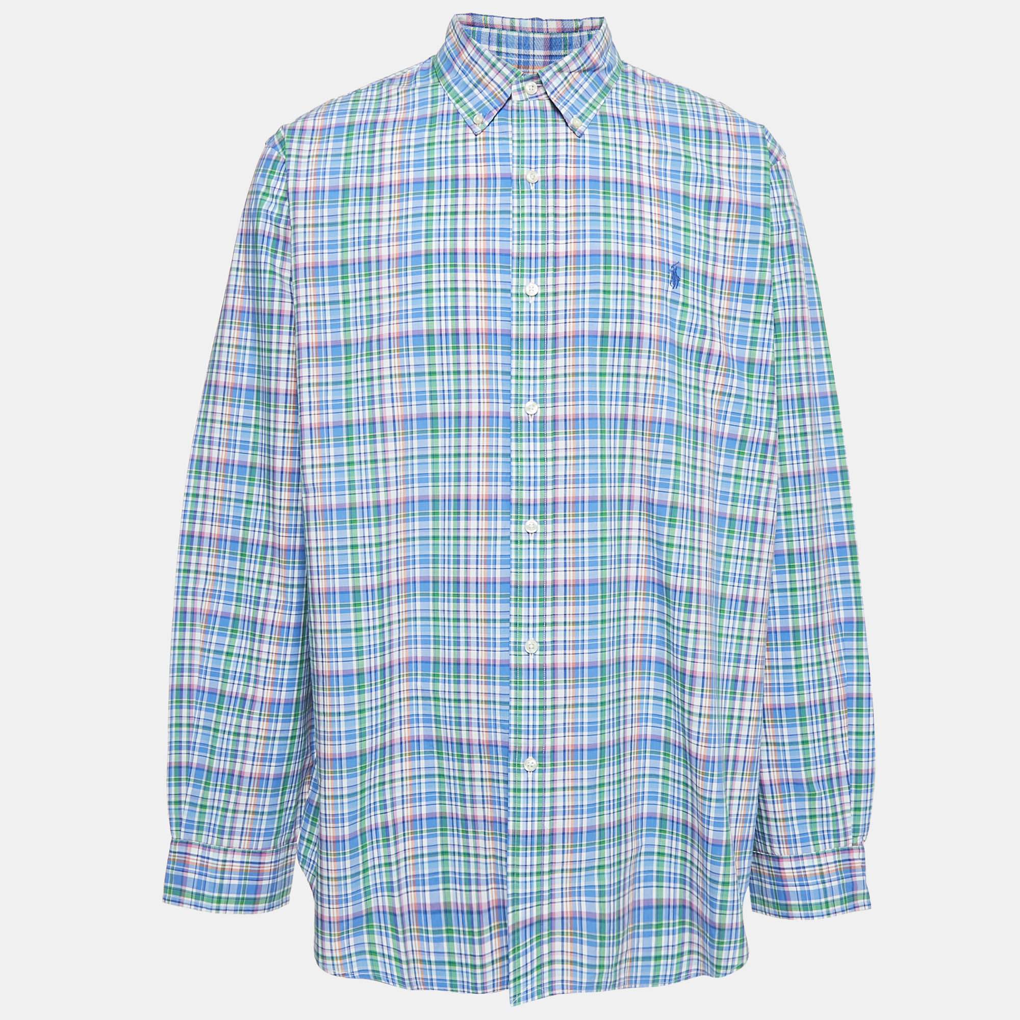 Pre Owned Ralph Lauren Blue/Green Checks Cotton Classic Fit Shirt XXL