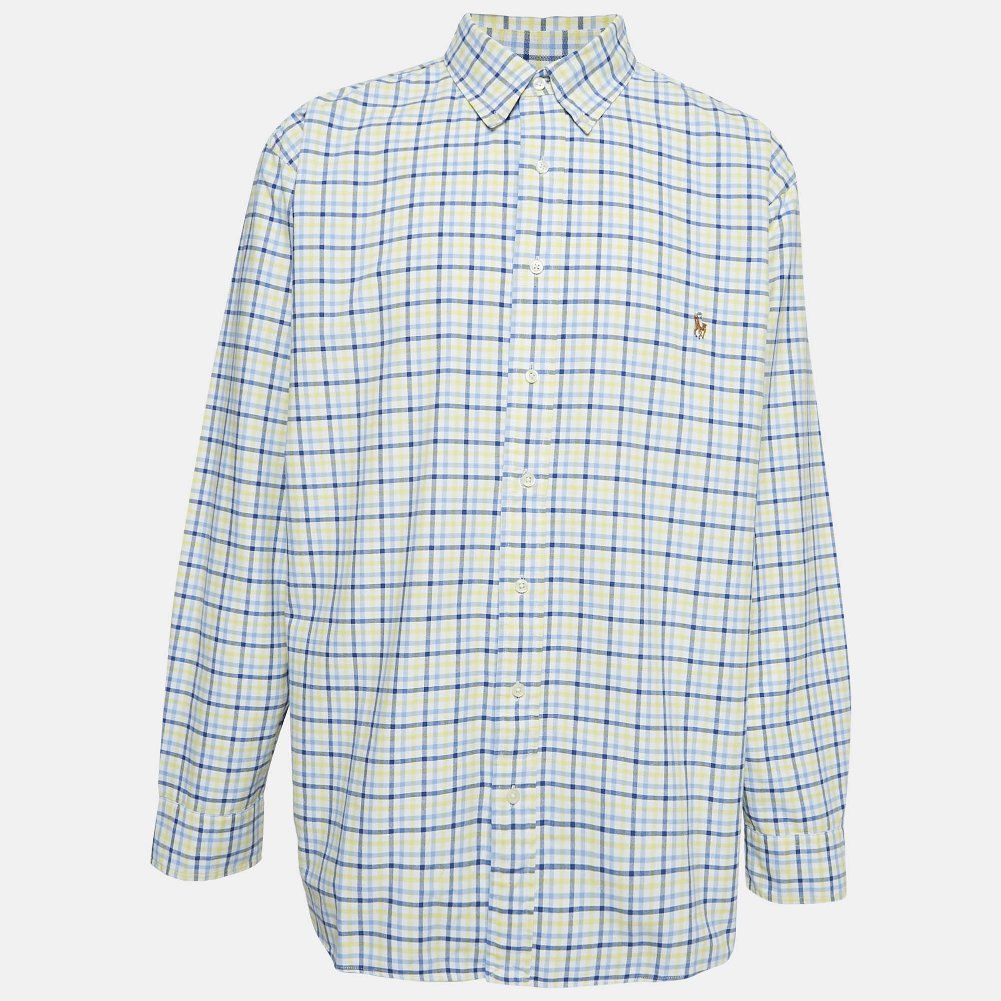 Pre Owned Ralph Lauren Yellow/Blue Checks Cotton Long Sleeve Shirt XXL