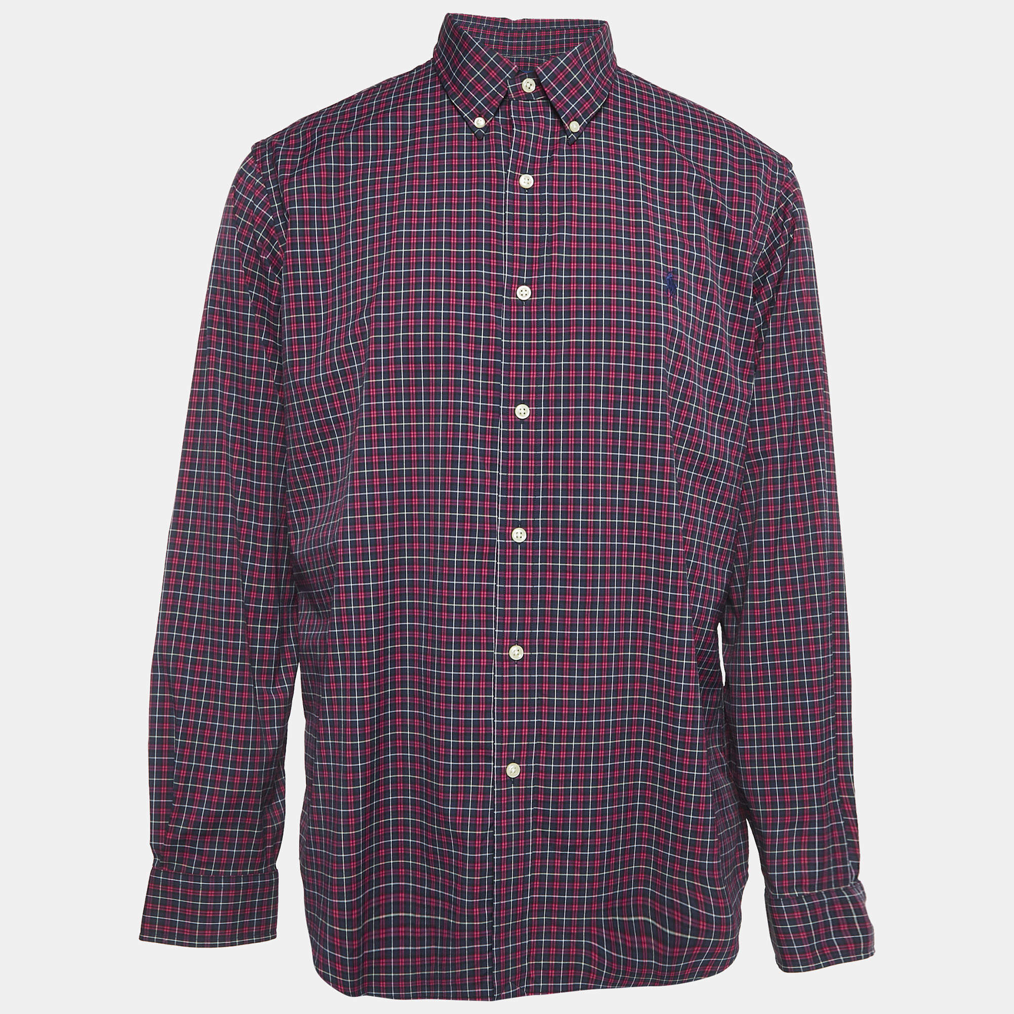 Pre Owned Ralph Lauren Blue/Pink Tartan Check Crepe Classic Fit Shirt XL