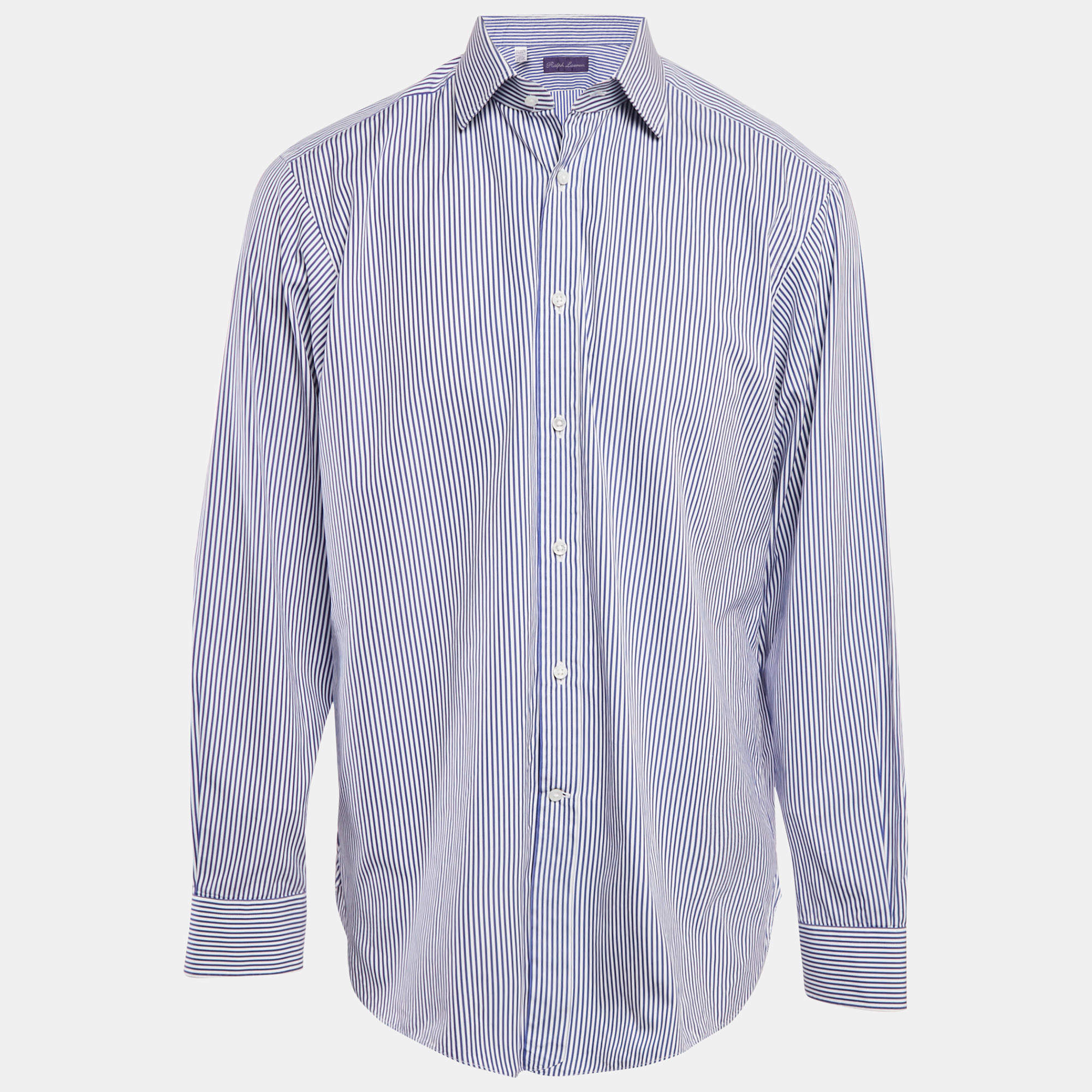 Ralph Lauren Blue Striped Cotton Full Sleeve Shirt XL