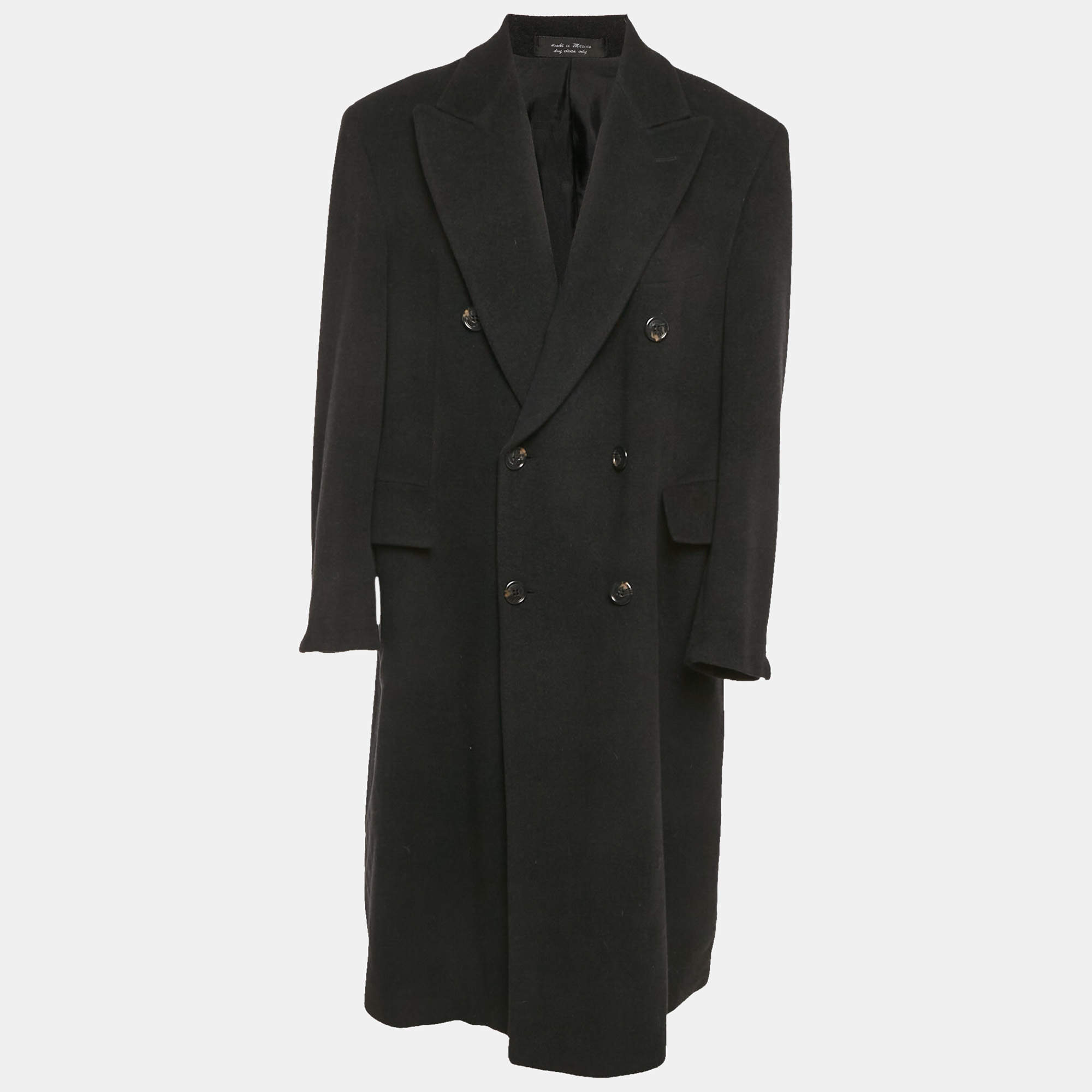 Pre Owned Chaps Ralph Lauren Vintage Black Wool Felt Double Breasted Coat XXL