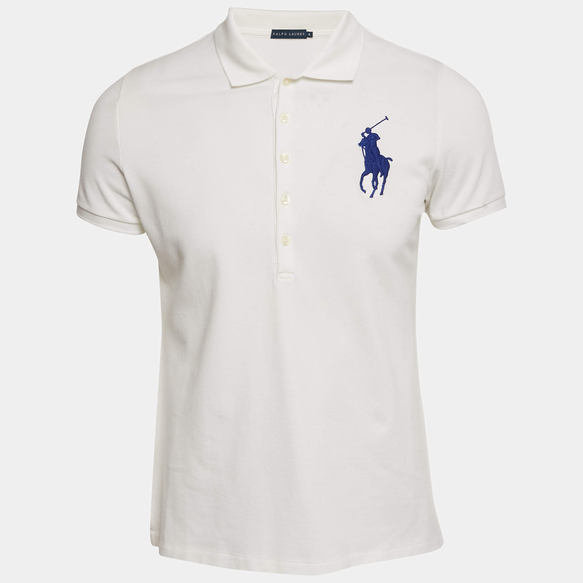 Pre Owned Ralph Lauren White Embroidered Polo Pony Cotton Polo T-Shirt XL