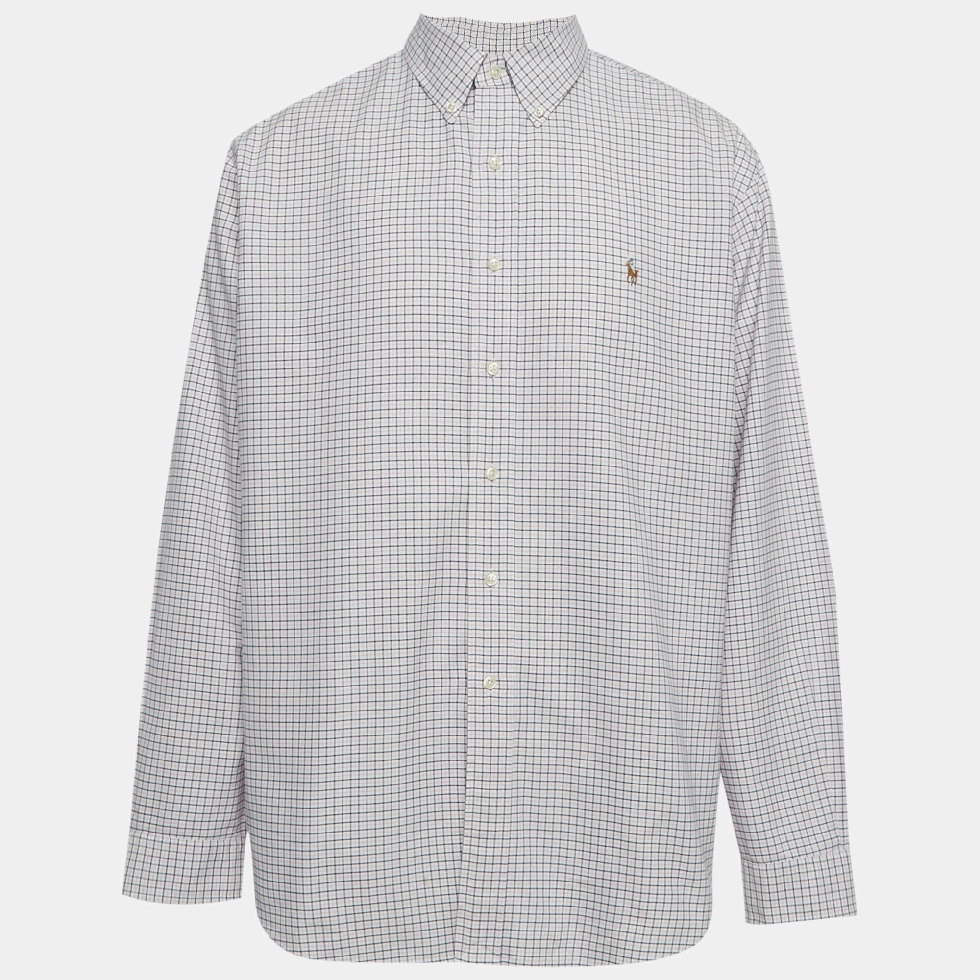 Pre Owned Ralph Lauren Navy Blue/Pink Checkered Cotton Regular Fit Shirt XL 