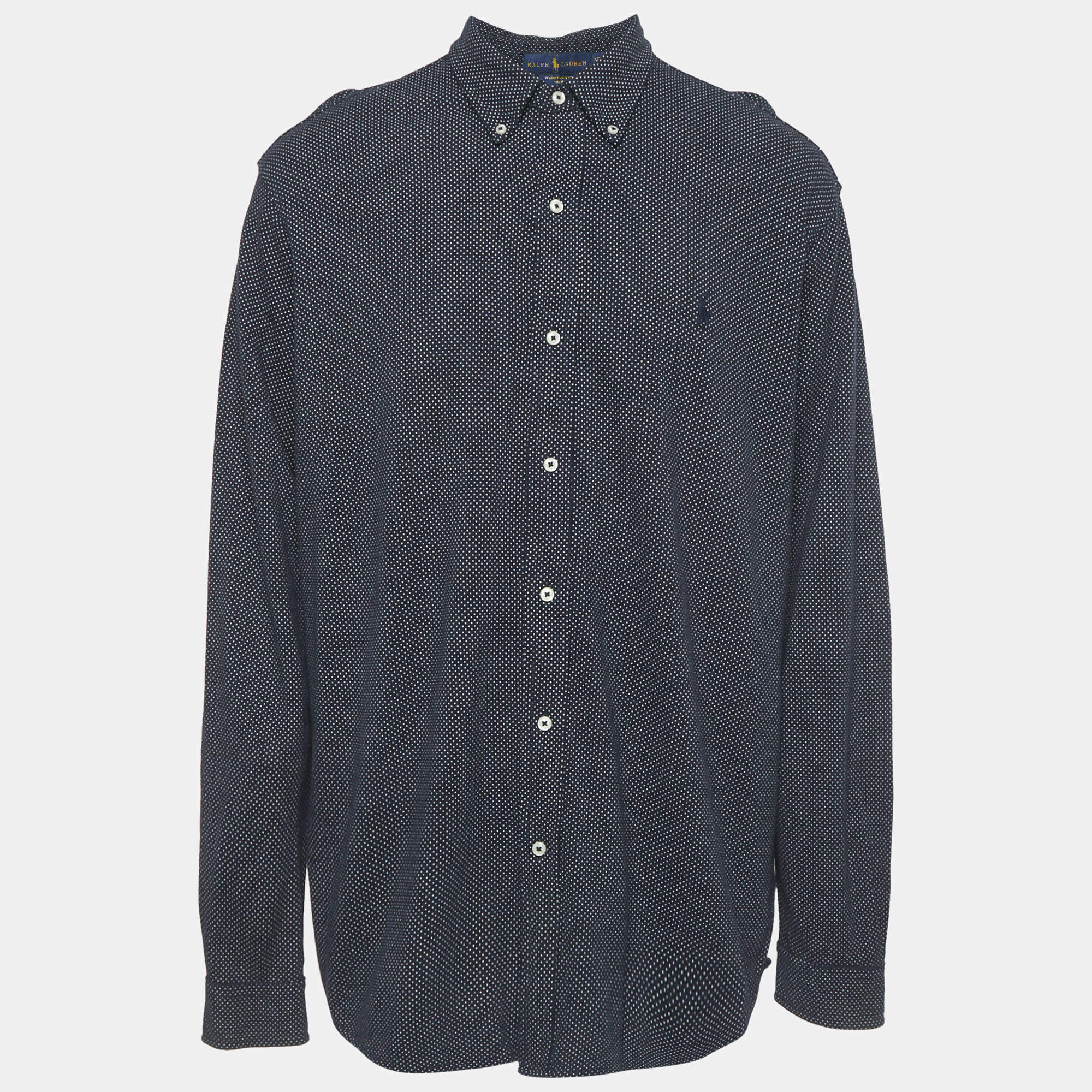 Pre Owned Ralph Lauren Navy Blue Dotted Cotton Feather Light Mesh Shirt XXL